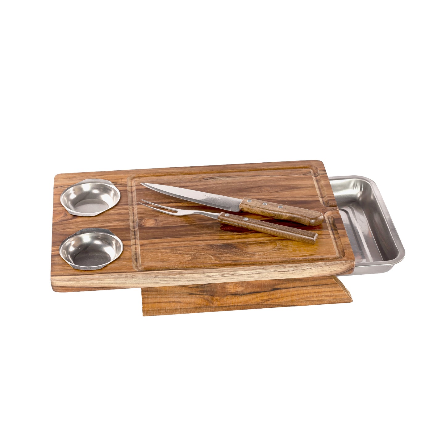 meistar Large End Grain Teak Wood Cutting Board. Thick Butcher Block for Kitchen, Brisket and BBQ with Stainless Steel Tray and Juice Groove