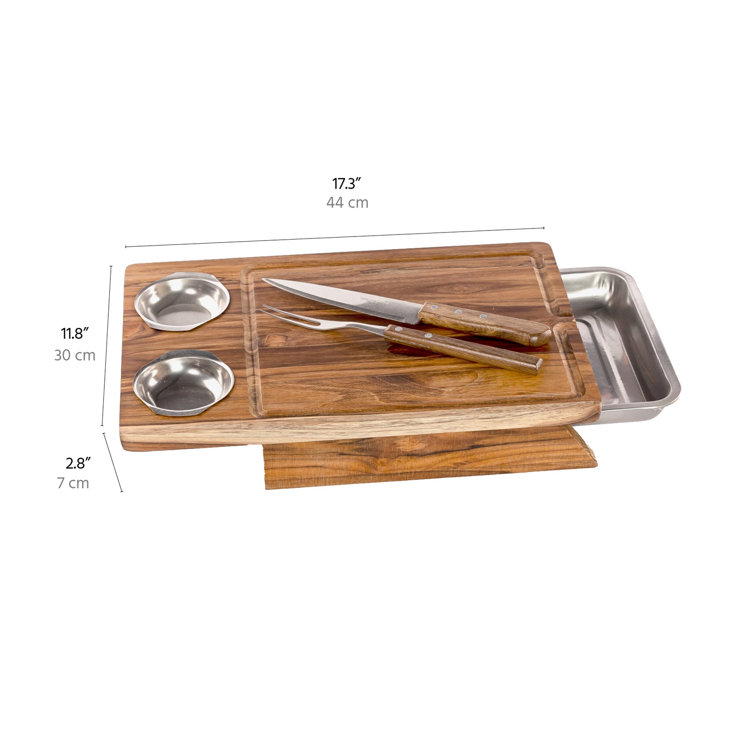 meistar Large End Grain Teak Wood Cutting Board. Thick Butcher Block for Kitchen, Brisket and BBQ with Stainless Steel Tray and Juice Groove