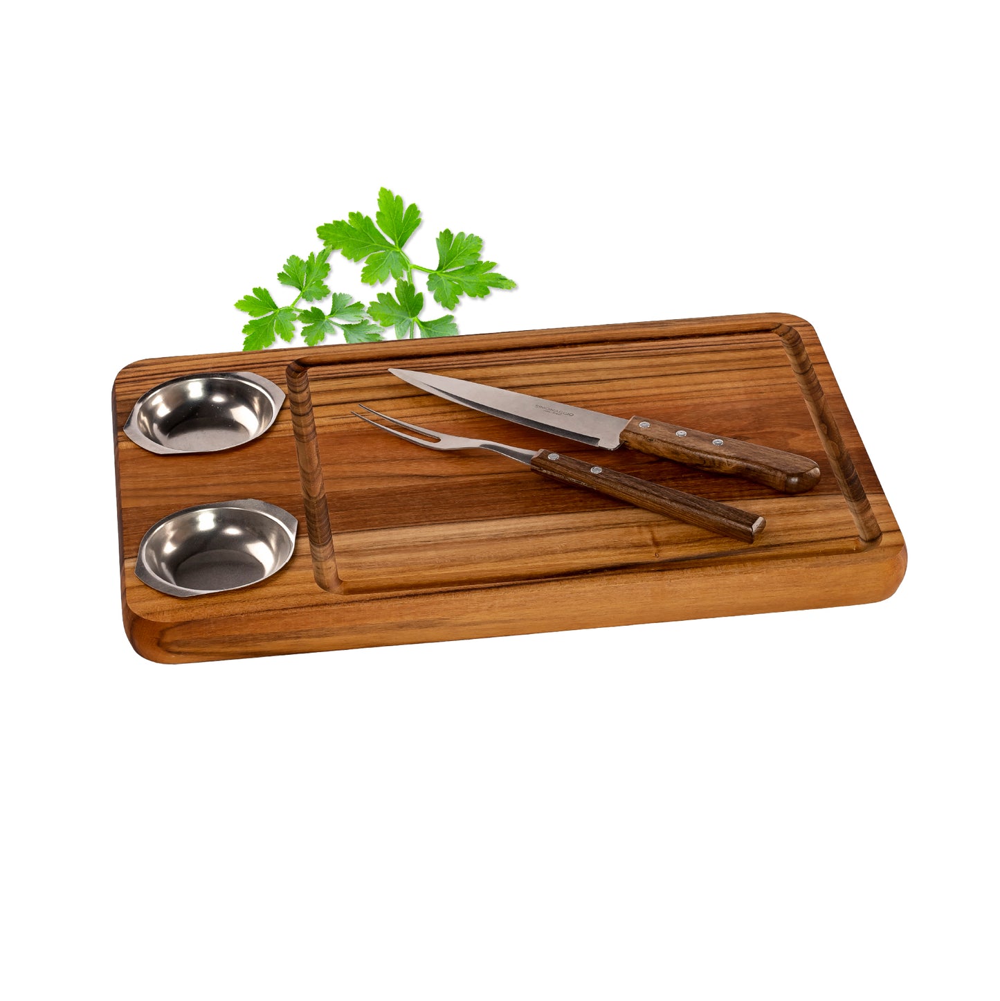 meistar Large End Grain Teak Wood Cutting Board. Thick Butcher Block for Kitchen, Brisket and BBQ with Stainless Steel Tray and Juice Groove