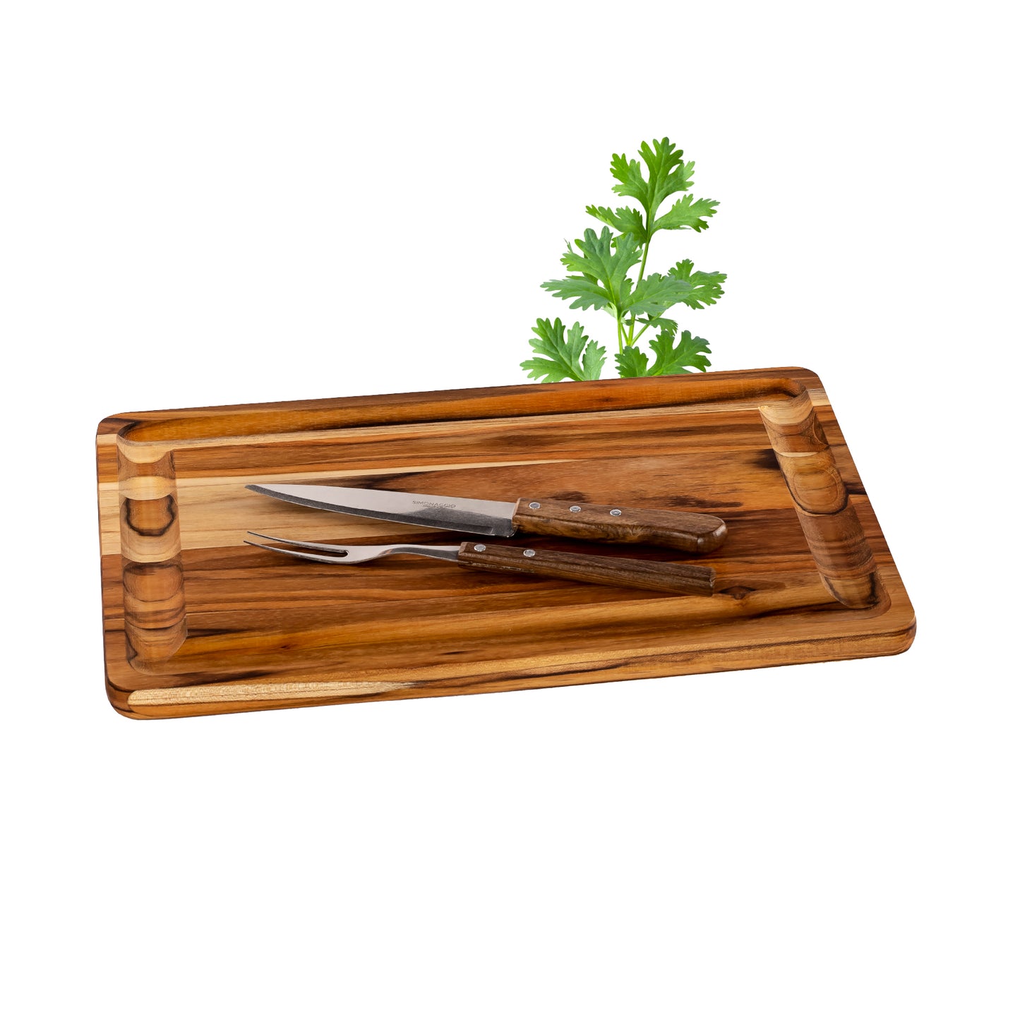 meistar Large End Grain Teak Wood Cutting Board. Thick Butcher Block for Kitchen, Brisket and BBQ with Stainless Steel Tray and Juice Groove