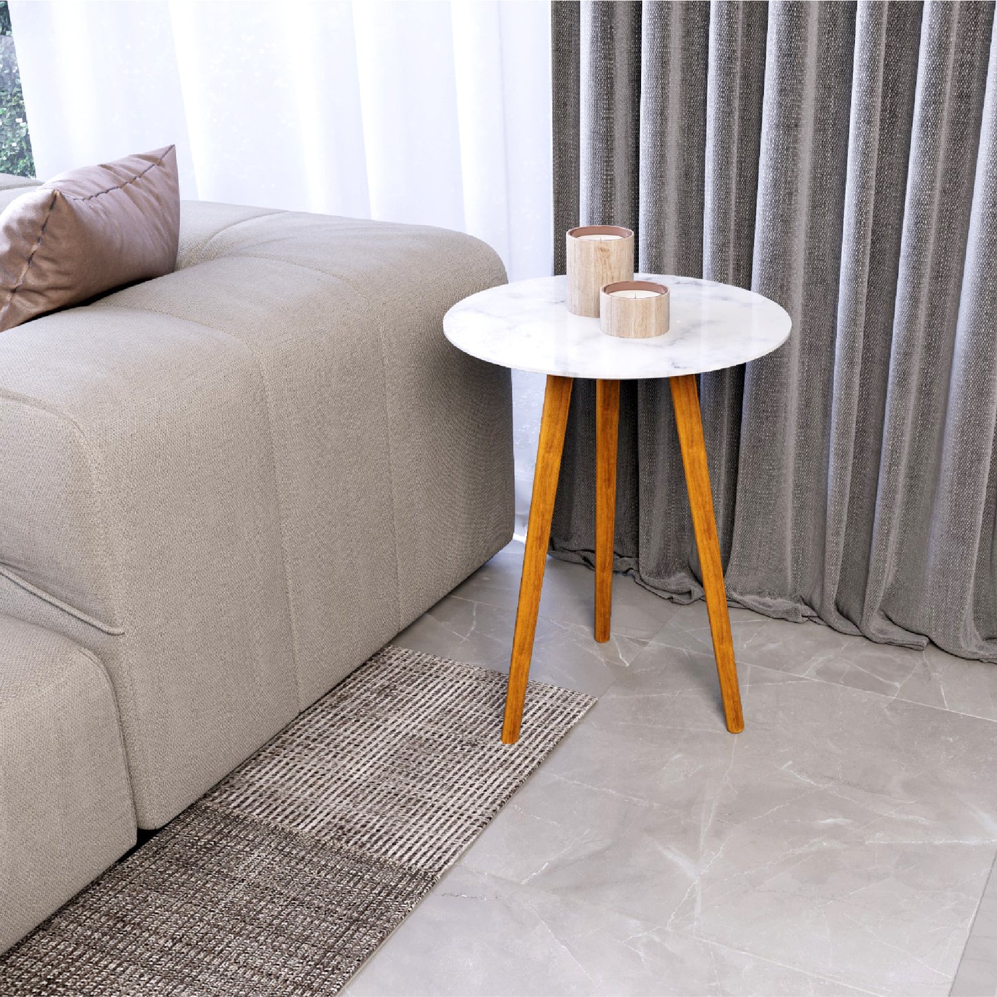 meistar Round Side Coffee Table with Natural Wood Legs for Small Spaces - Ideal for Living Room and Bedroom Reading. Nightstand Side Table Nursery