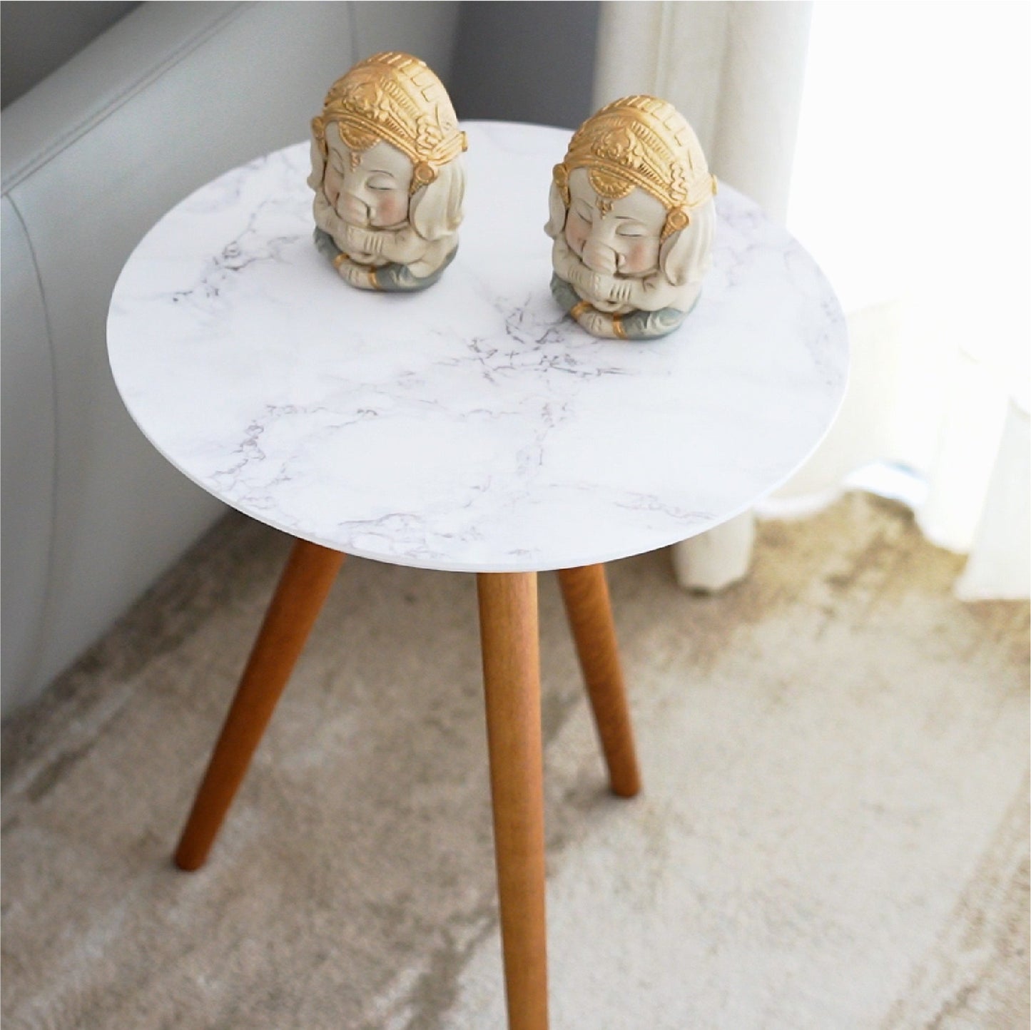 meistar Round Side Coffee Table with Natural Wood Legs for Small Spaces - Ideal for Living Room and Bedroom Reading. Nightstand Side Table Nursery