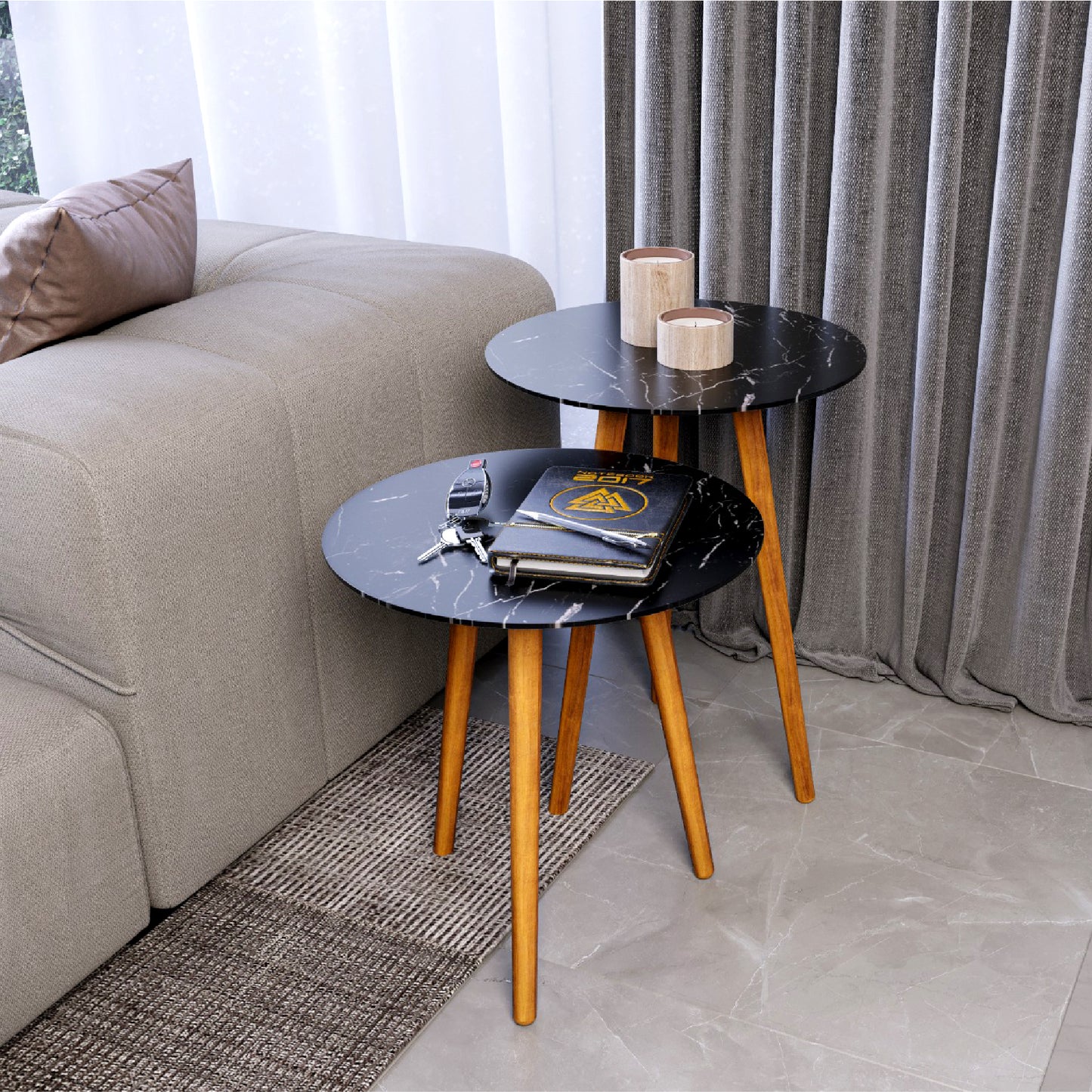 meistar Round Side Coffee Table with Natural Wood Legs for Small Spaces - Ideal for Living Room and Bedroom Reading. Nightstand Side Table Nursery