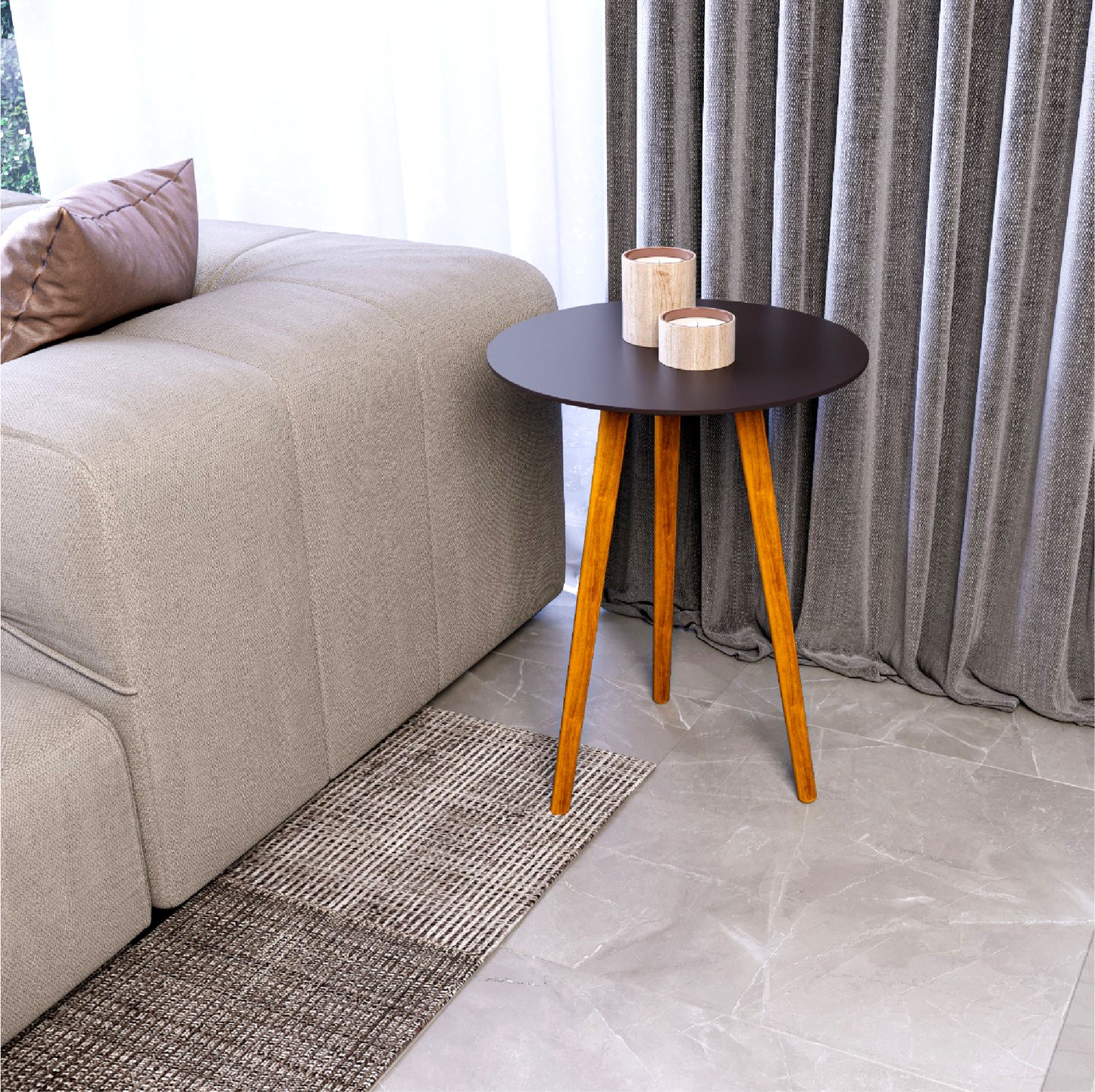 meistar Round Side Coffee Table with Natural Wood Legs for Small Spaces - Ideal for Living Room and Bedroom Reading. Nightstand Side Table Nursery