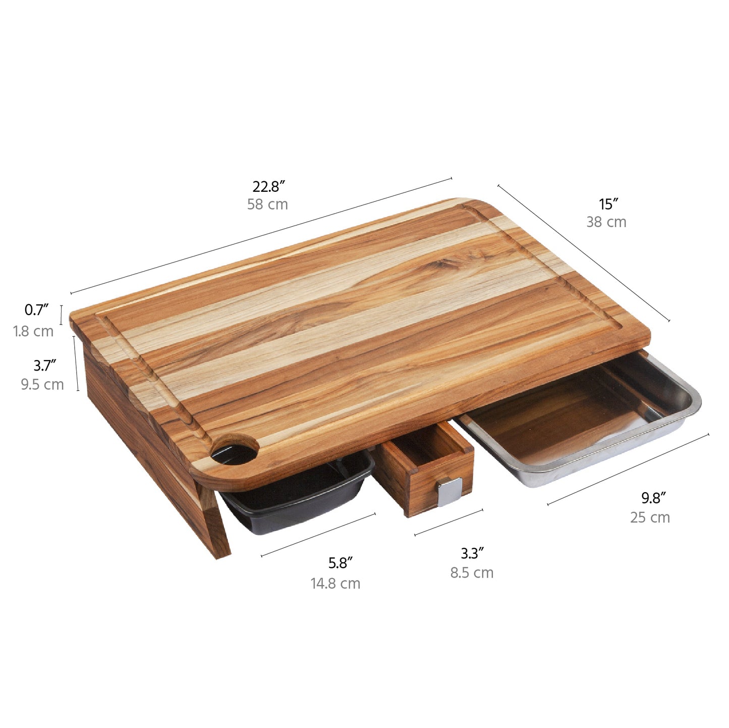 meistar Large End Grain Teak Wood Cutting Board. Thick Butcher Block for Kitchen, Brisket and BBQ with Stainless Steel Tray and Juice Groove