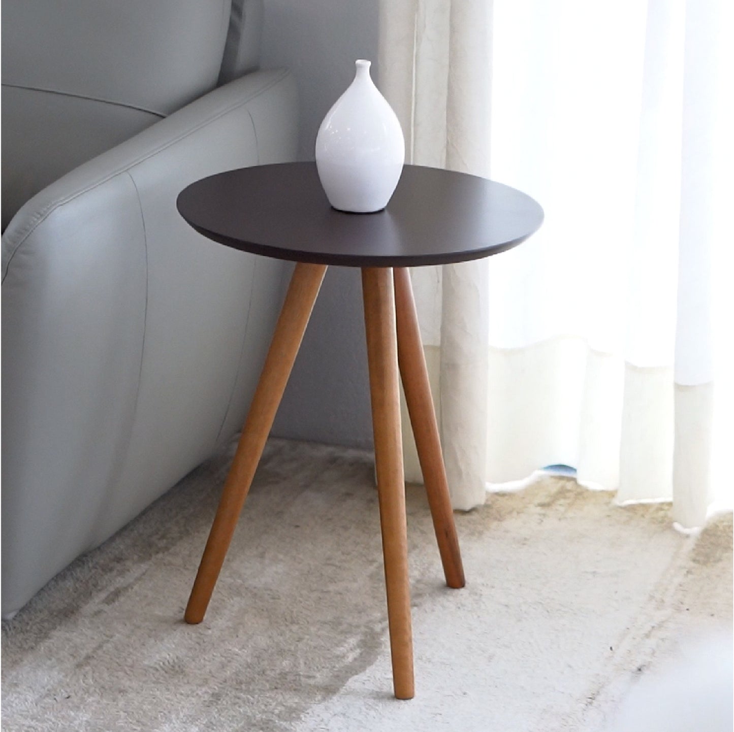 meistar Round Side Coffee Table with Natural Wood Legs for Small Spaces - Ideal for Living Room and Bedroom Reading. Nightstand Side Table Nursery