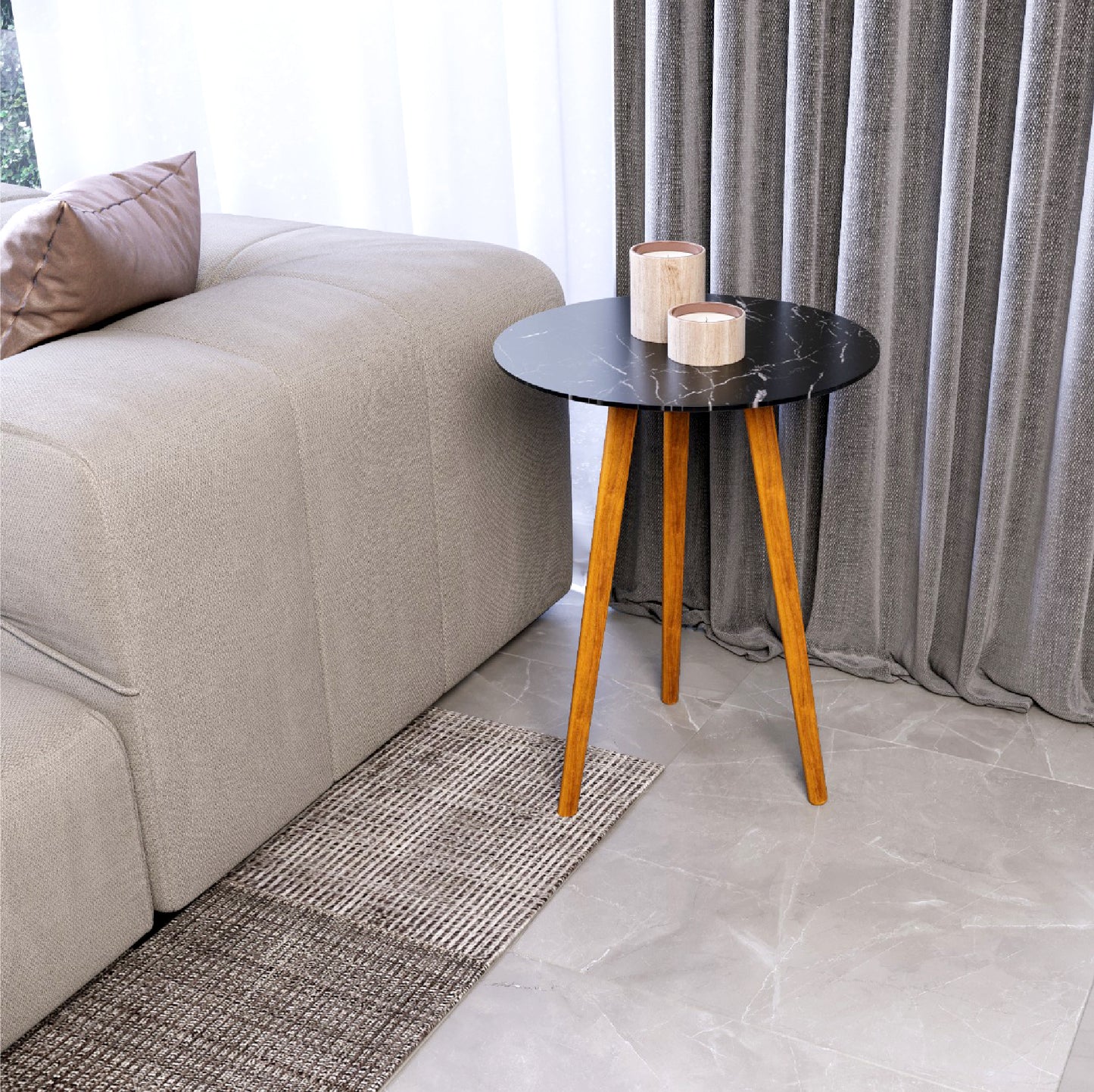 meistar Round Side Coffee Table with Natural Wood Legs for Small Spaces - Ideal for Living Room and Bedroom Reading. Nightstand Side Table Nursery