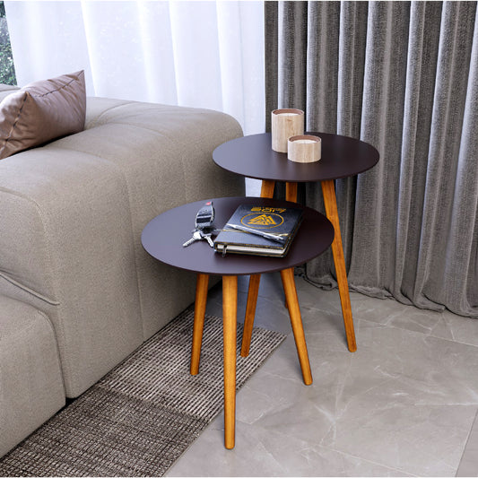 meistar Round Side Coffee Table with Natural Wood Legs for Small Spaces - Ideal for Living Room and Bedroom Reading. Nightstand Side Table Nursery