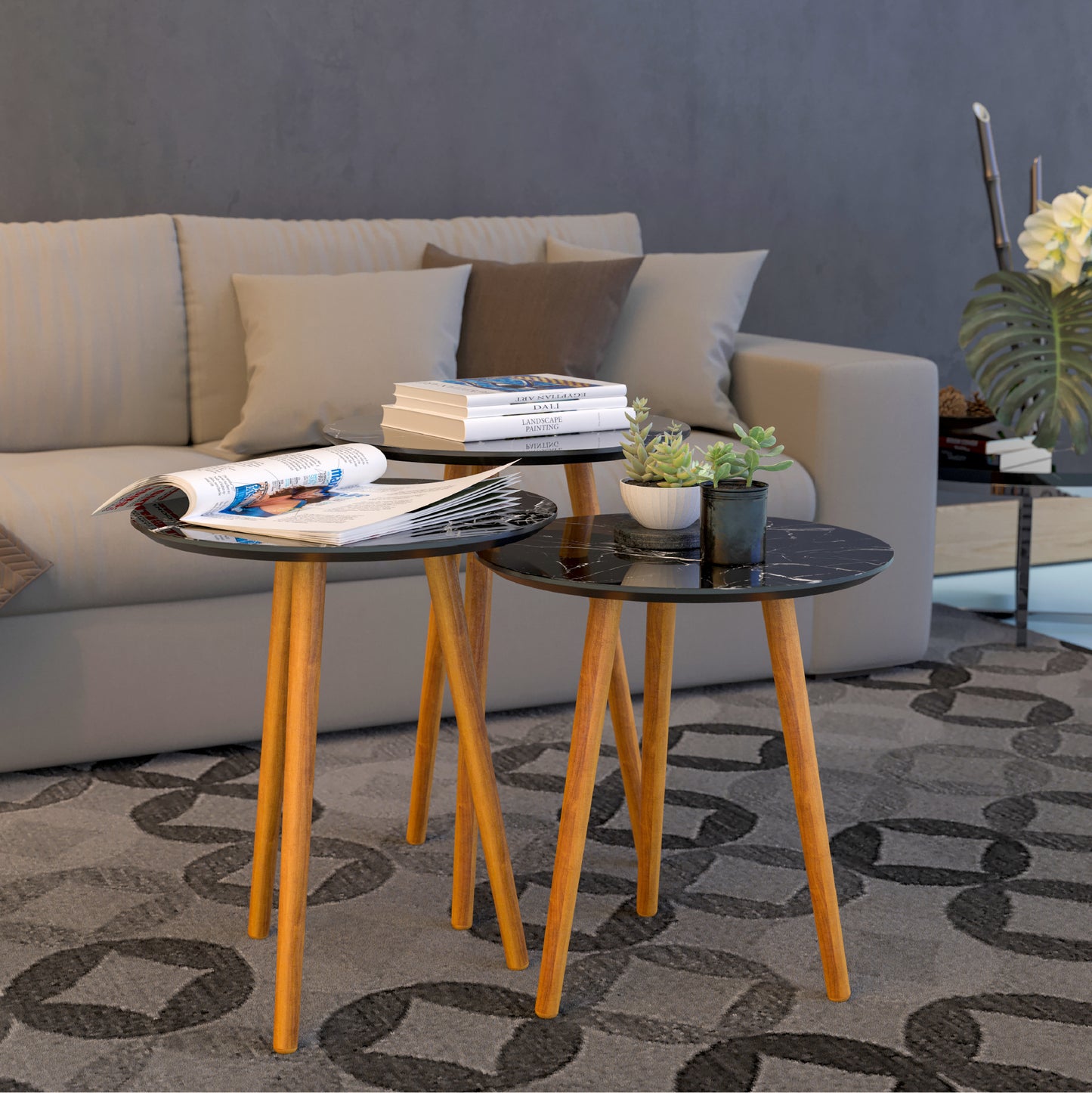 meistar Round Side Coffee Table with Natural Wood Legs for Small Spaces - Ideal for Living Room and Bedroom Reading. Nightstand Side Table Nursery