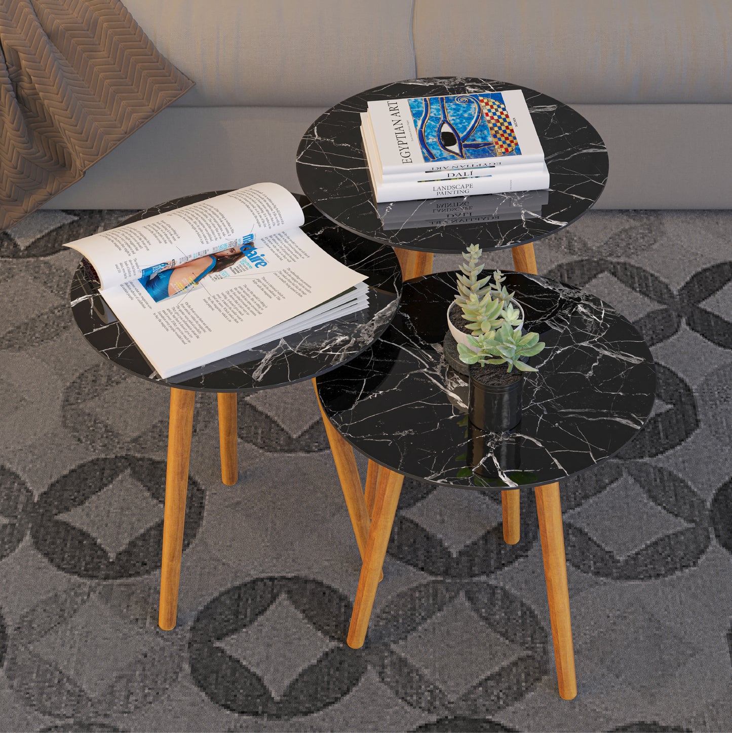 meistar Round Side Coffee Table with Natural Wood Legs for Small Spaces - Ideal for Living Room and Bedroom Reading. Nightstand Side Table Nursery