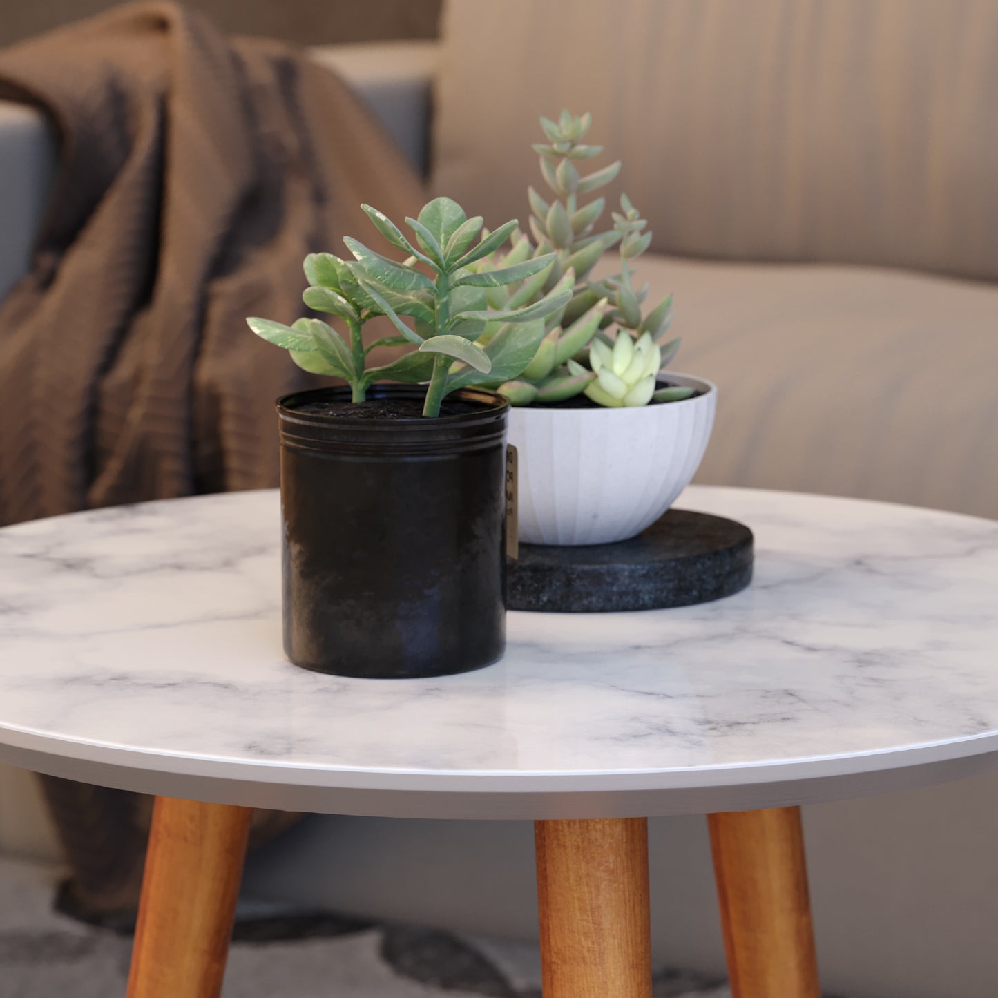 meistar Round Side Coffee Table with Natural Wood Legs for Small Spaces - Ideal for Living Room and Bedroom Reading. Nightstand Side Table Nursery
