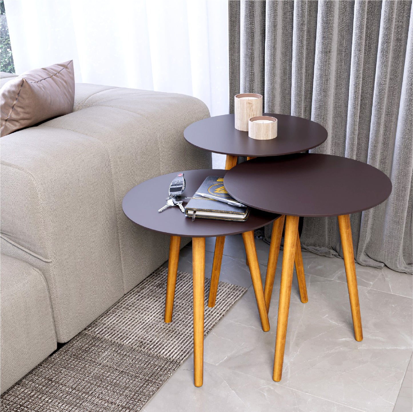 meistar Round Side Coffee Table with Natural Wood Legs for Small Spaces - Ideal for Living Room and Bedroom Reading. Nightstand Side Table Nursery