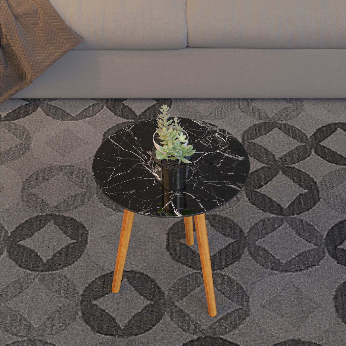 meistar Round Side Coffee Table with Natural Wood Legs for Small Spaces - Ideal for Living Room and Bedroom Reading. Nightstand Side Table Nursery