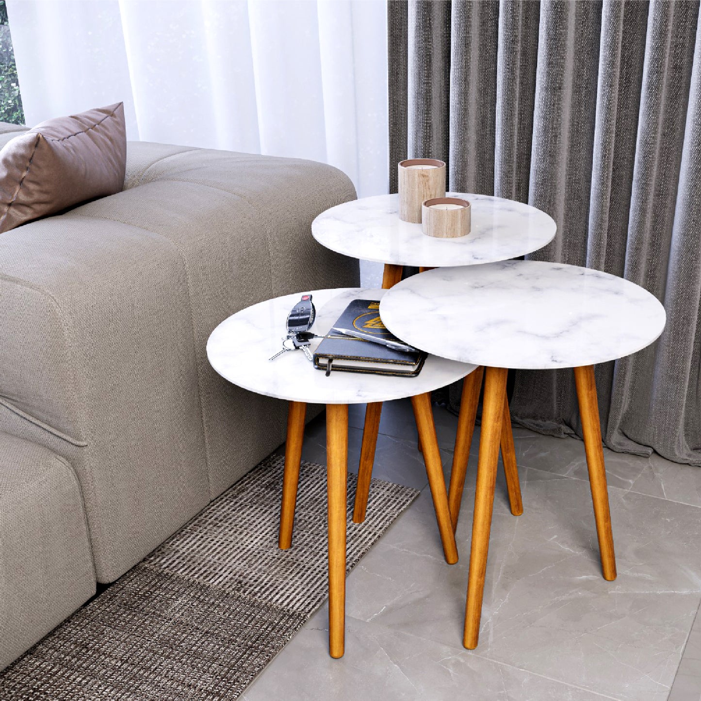 meistar Round Side Coffee Table with Natural Wood Legs for Small Spaces - Ideal for Living Room and Bedroom Reading. Nightstand Side Table Nursery