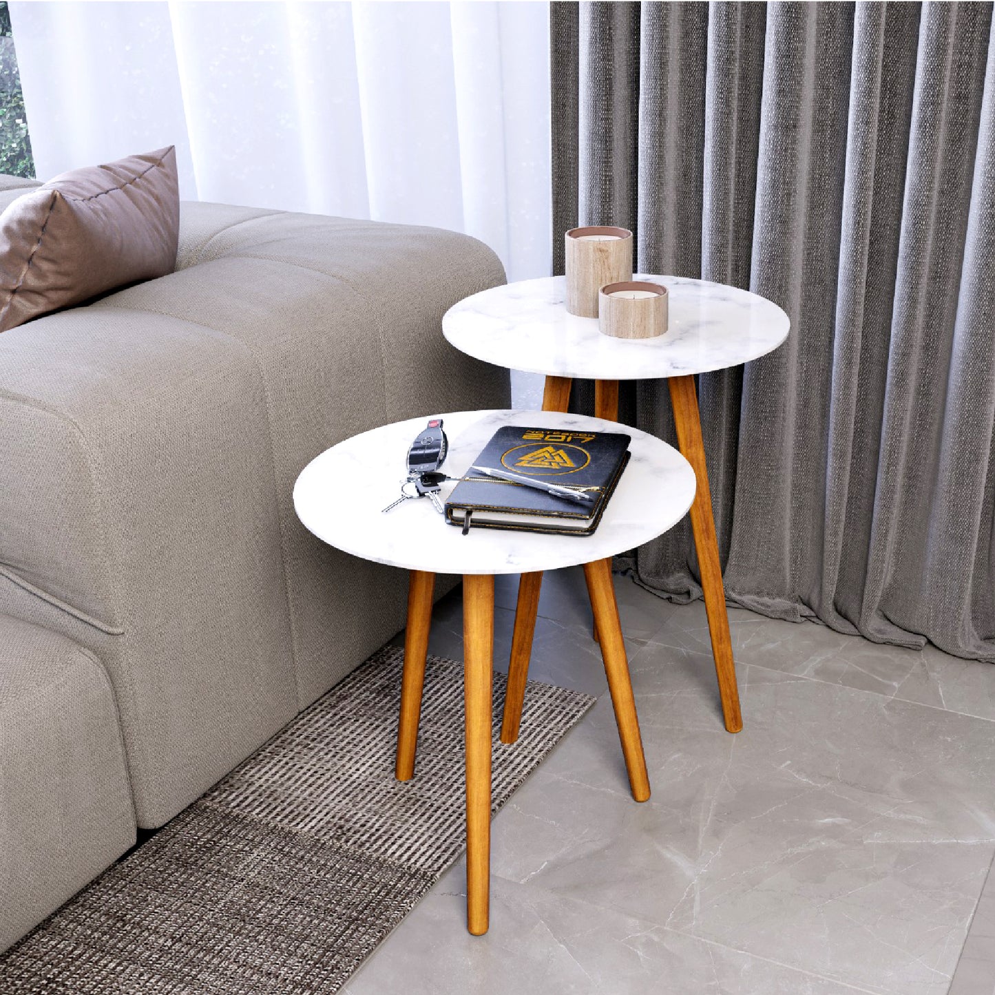 meistar Round Side Coffee Table with Natural Wood Legs for Small Spaces - Ideal for Living Room and Bedroom Reading. Nightstand Side Table Nursery