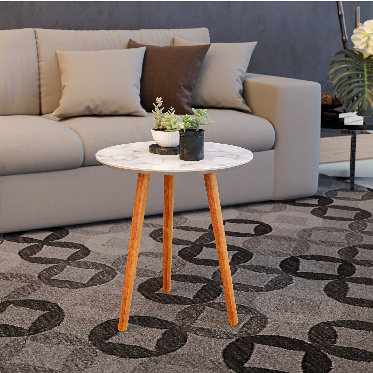 meistar Round Side Coffee Table with Natural Wood Legs for Small Spaces - Ideal for Living Room and Bedroom Reading. Nightstand Side Table Nursery