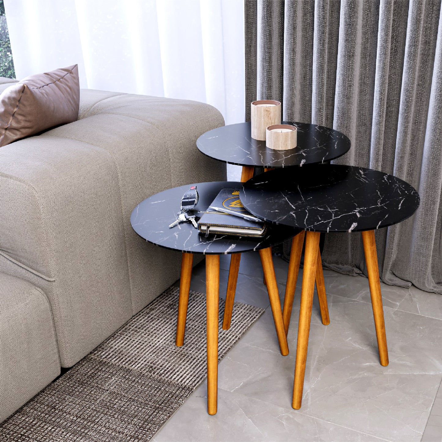 meistar Round Side Coffee Table with Natural Wood Legs for Small Spaces - Ideal for Living Room and Bedroom Reading. Nightstand Side Table Nursery