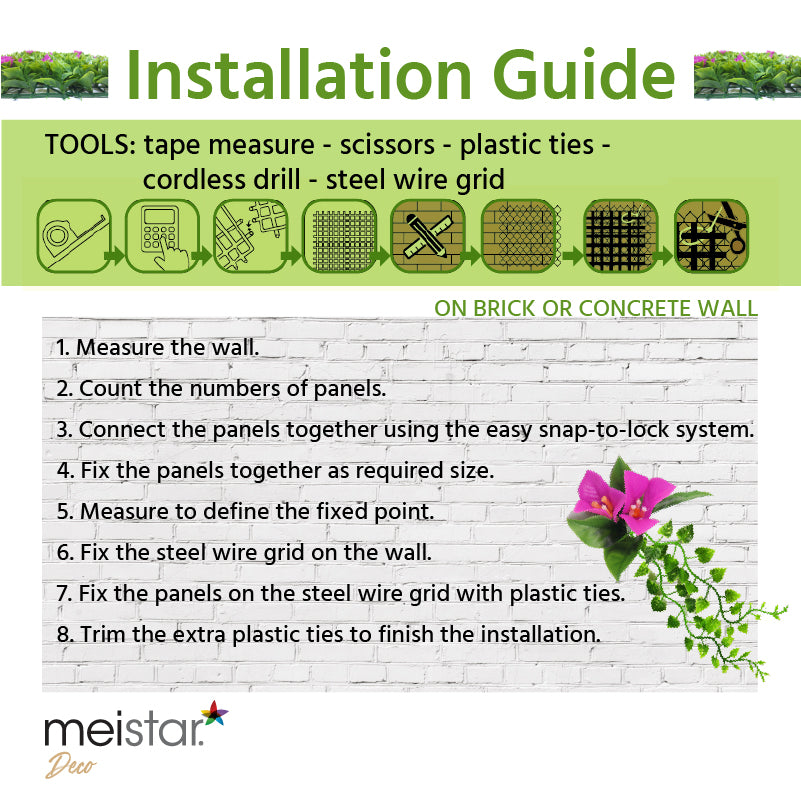 Artificial Flower Wall Fence Top Mediterranean Fern & Faux Ivy Vine Leaf Grass Decoration for Outdoor and Indoor