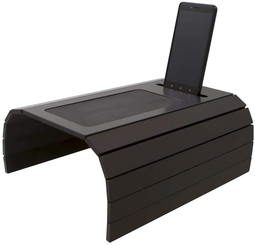 Sofa Tray Table wth EVA Base and Cellphone Holder. Fits Over Square Chair arms