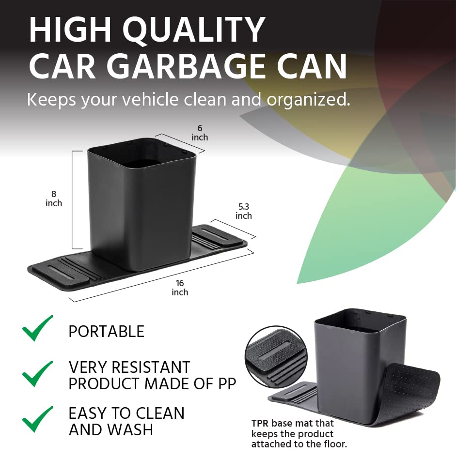 Car Trash Can Bin Waste Container Plastic with 40 Free Disposable Bags. 100% Leak Proof Car Organizer. Automobile Garbage Can.