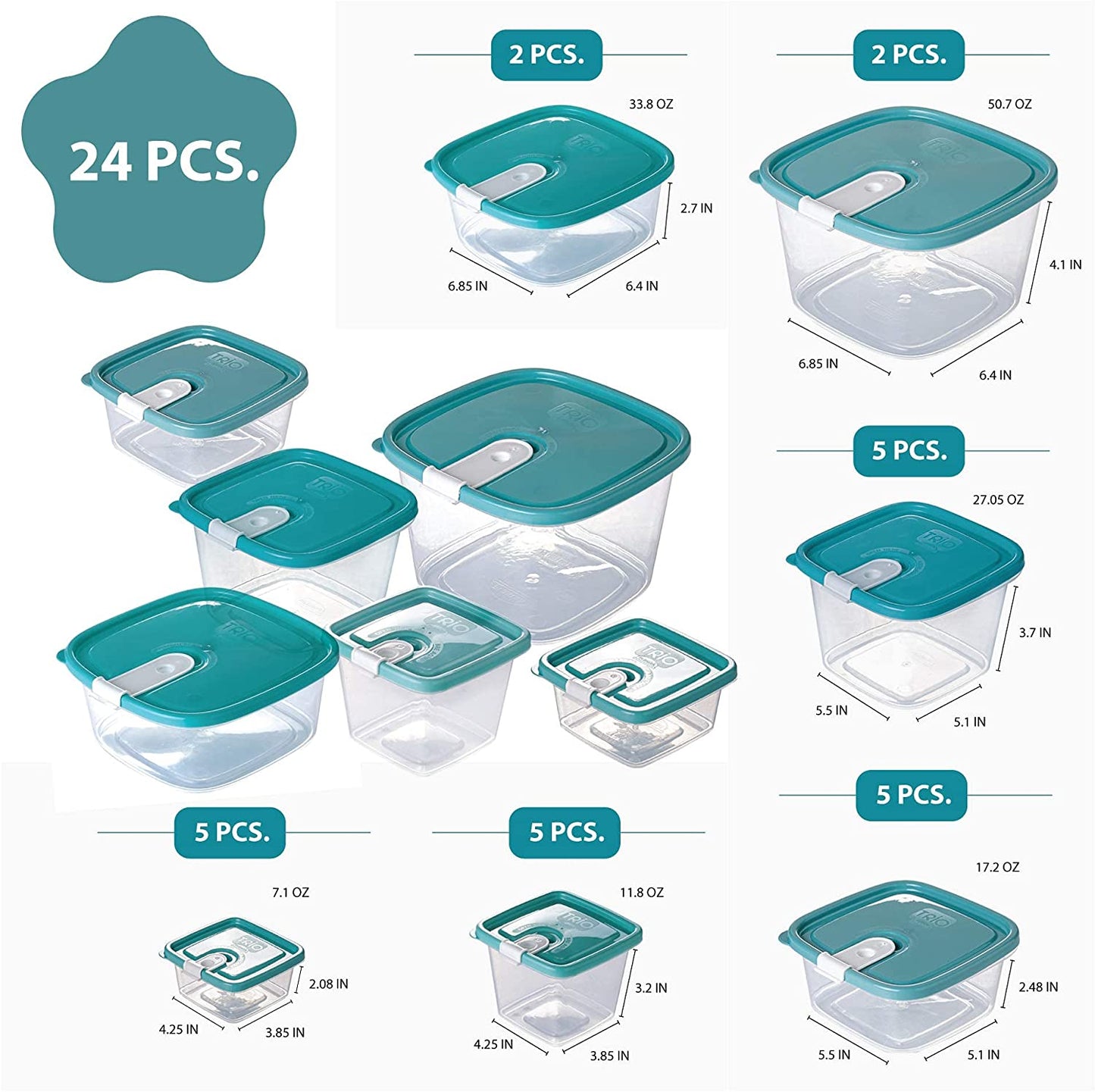Plastic Food Storage Containers w/attached Lids. Multi sizes Containers