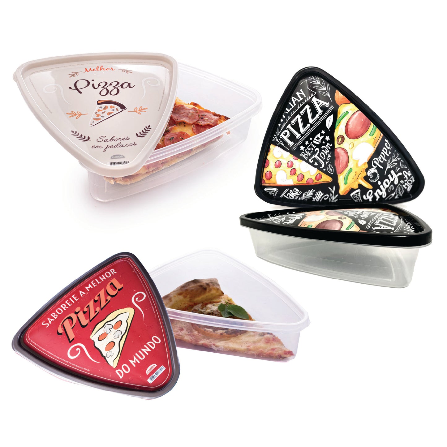 Pizza Slice Plastic Container Storage with Lids. Tray, Holder and Saver. Plastic Packs to go