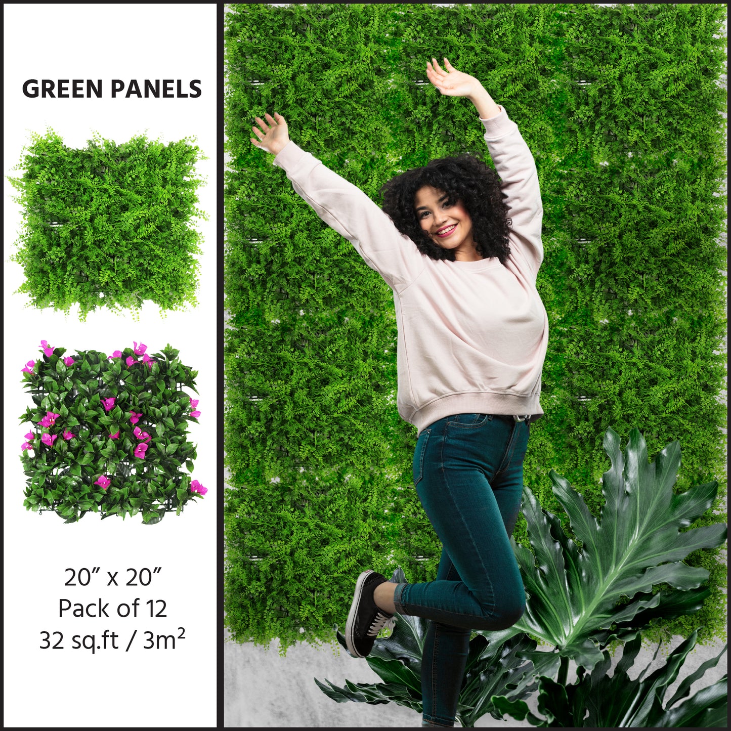 Artificial Flower Wall Fence Top Mediterranean Fern & Faux Ivy Vine Leaf Grass Decoration for Outdoor and Indoor