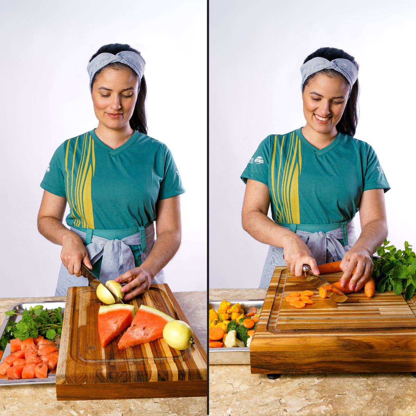 Meistar Master Chef Large End Grain Teak Wood Cutting Board. Thick Butcher Block for Kitchen, Brisket and BBQ with Stainless Steel Tray and Juice Groove.