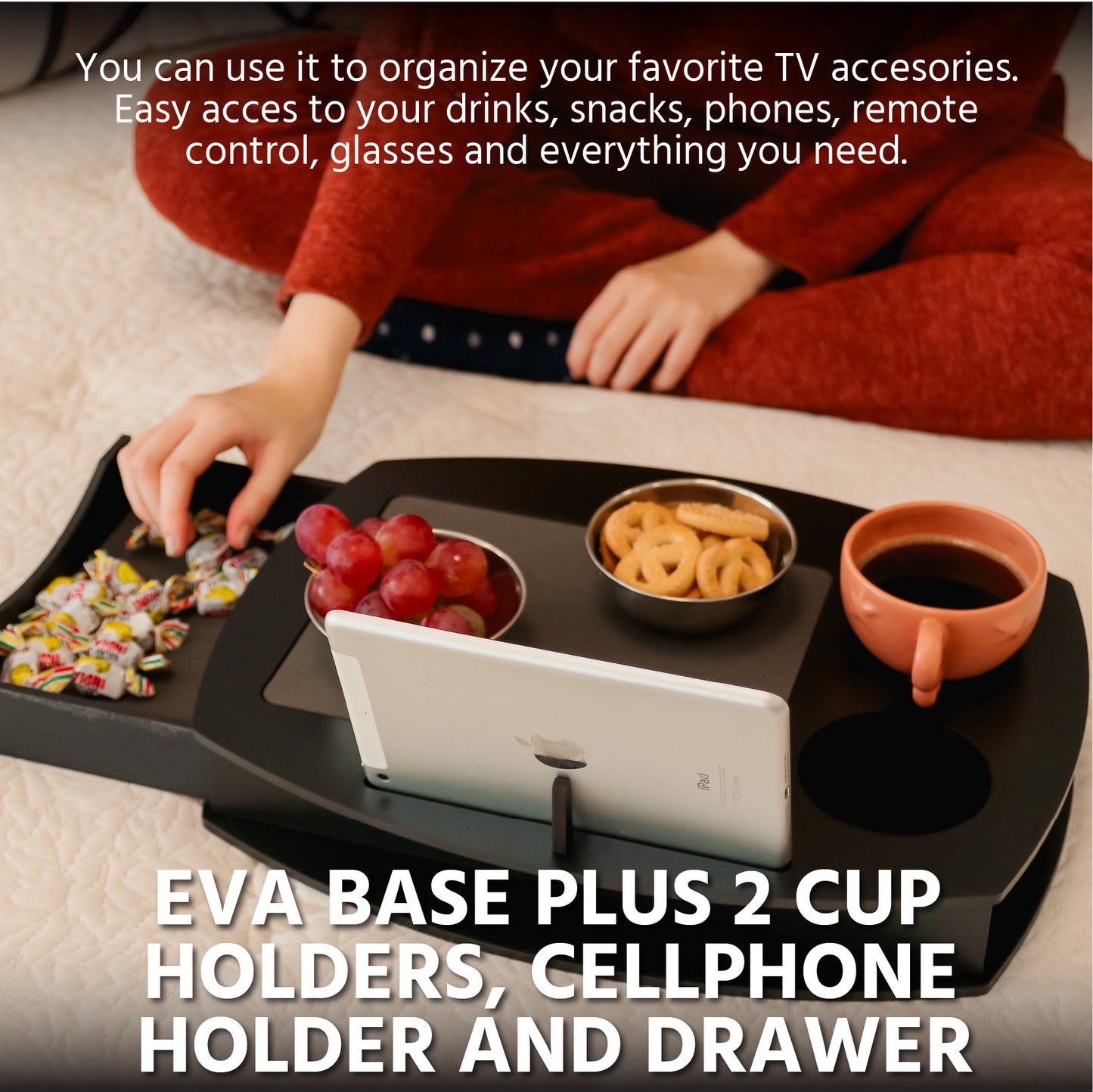 Couch Tray Table and Bed Tray Table for Breakfast in Bed and Food Tray. Drawer Organizer. Portable Serving Tray.