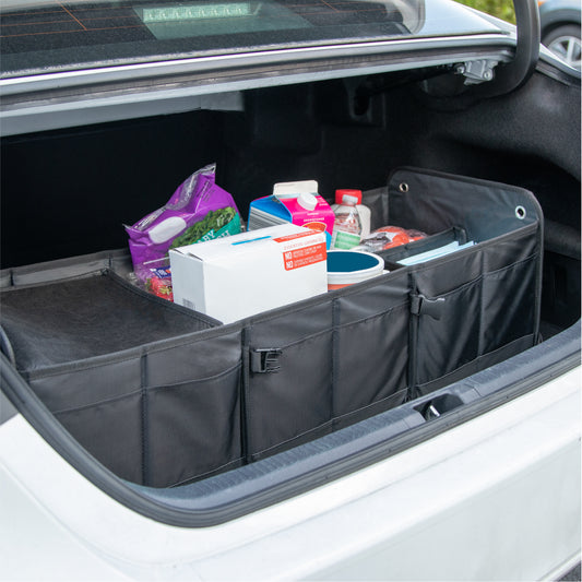 meistar Multi Compartments Collapsible Portable Car Trunk Organizer and Storage for Auto, SUV Truck, Minivan with a Cooler Bag.