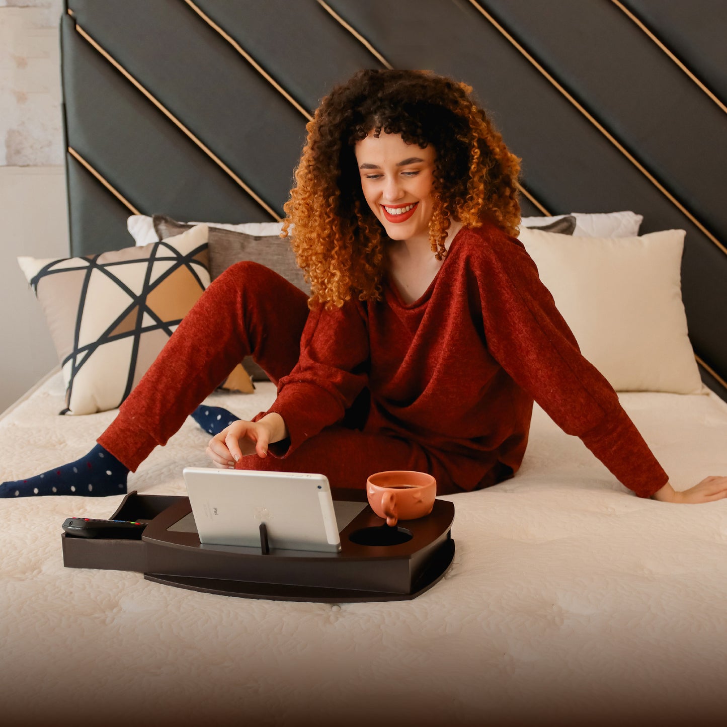 Couch Tray Table and Bed Tray Table for Breakfast in Bed and Food Tray. Drawer Organizer. Portable Serving Tray.