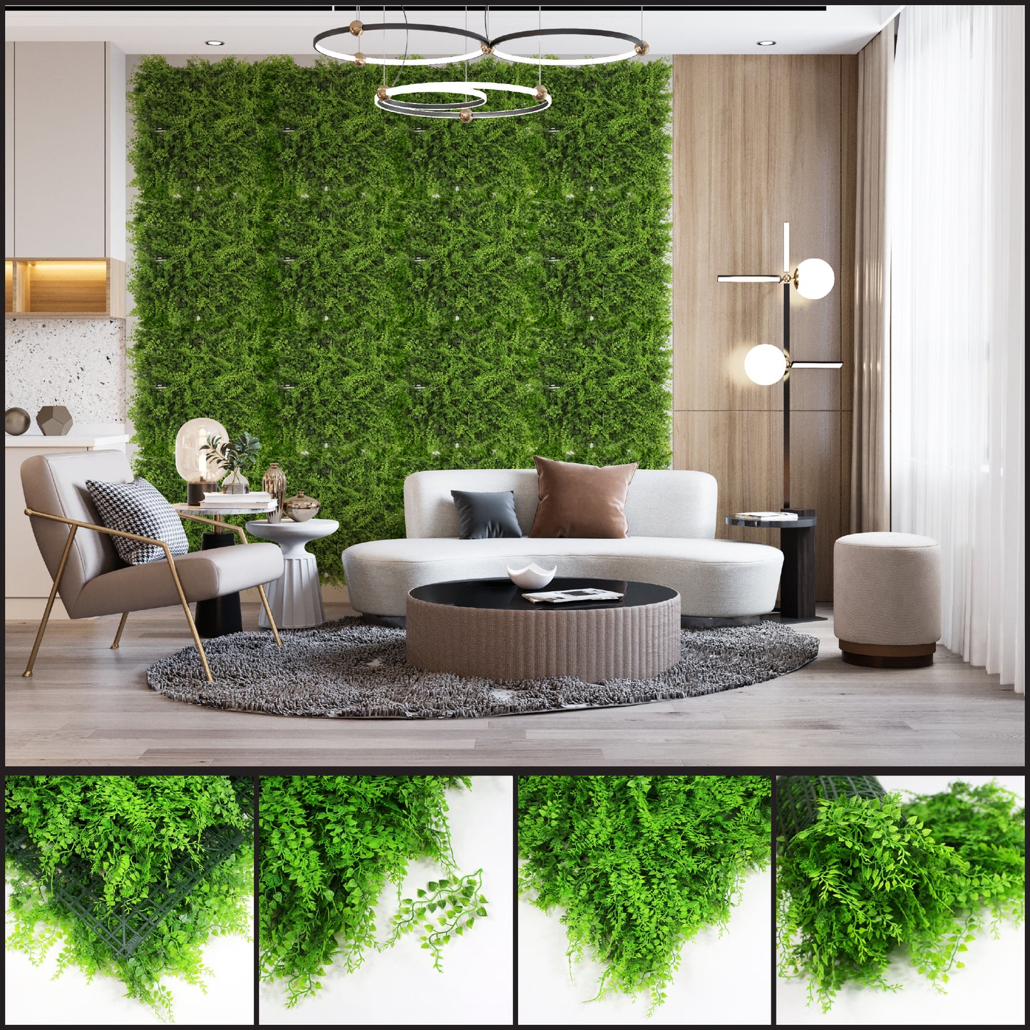 Artificial Flower Wall Fence Top Mediterranean Fern & Faux Ivy Vine Leaf Grass Decoration for Outdoor and Indoor