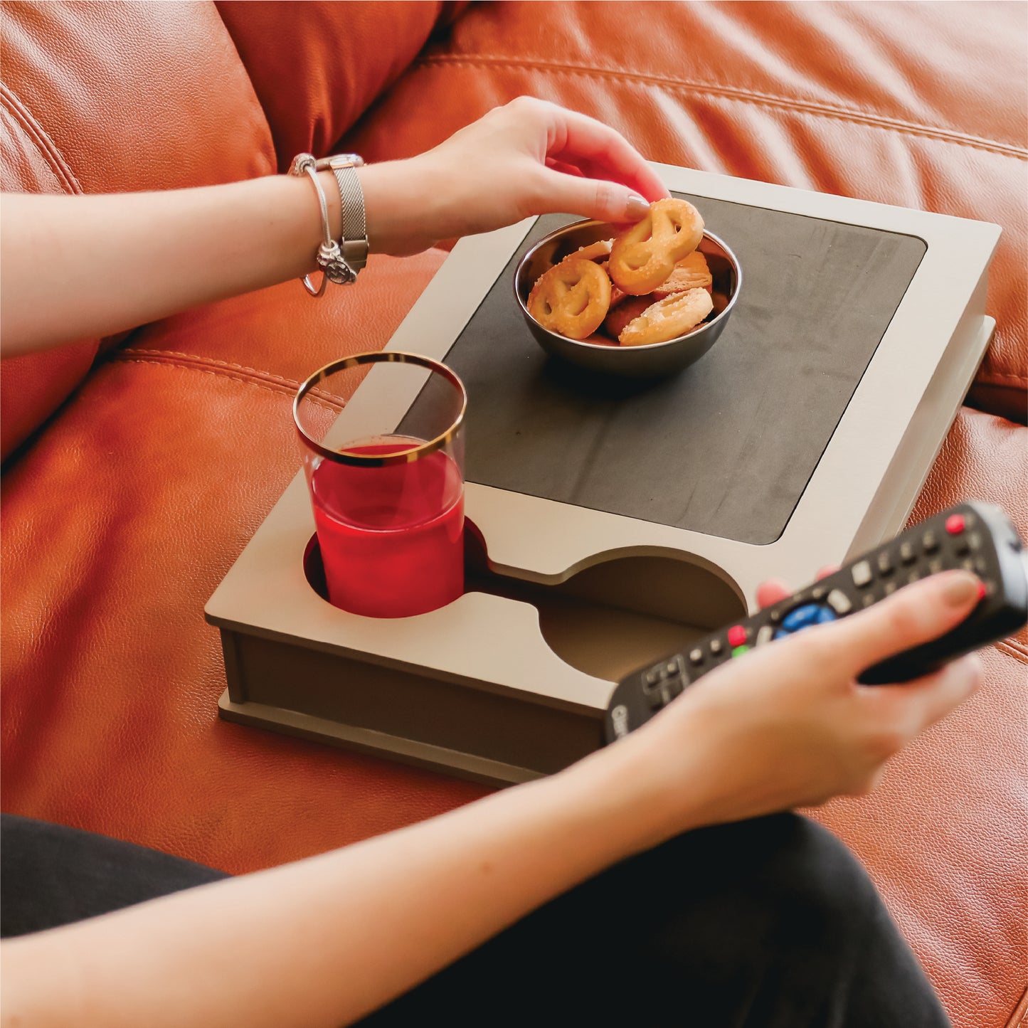 Sofa Arm Table, Arm Rest Table Holder for Sofa, Sofa and Bed Drink Caddy with Drawer