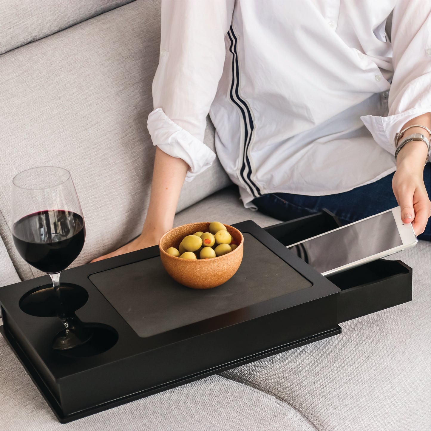 Sofa Arm Table, Arm Rest Table Holder for Sofa, Sofa and Bed Drink Caddy with Drawer