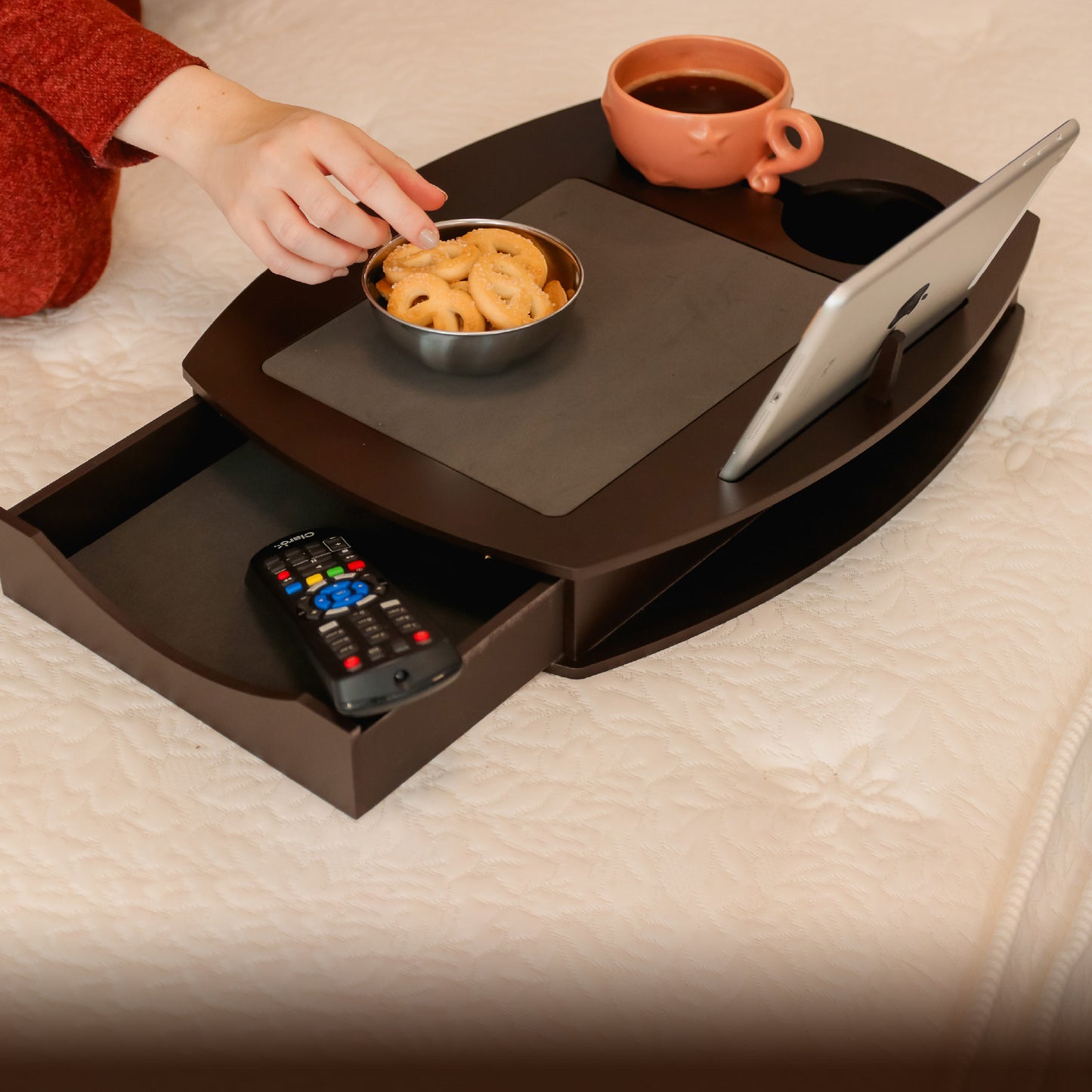 Couch Tray Table and Bed Tray Table for Breakfast in Bed and Food Tray. Drawer Organizer. Portable Serving Tray.