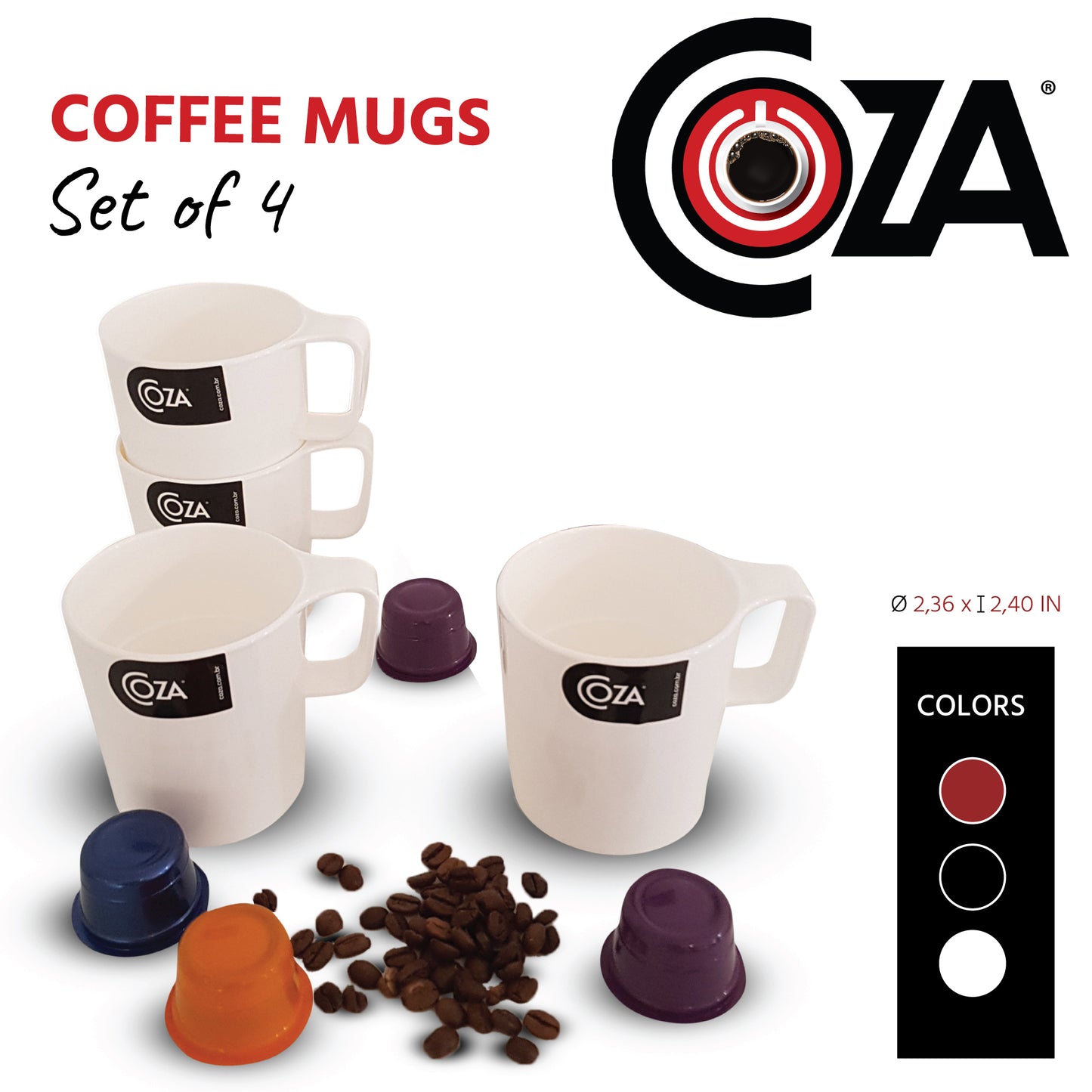 COZA Casual Plastic Mug Sets, 4 pcs
