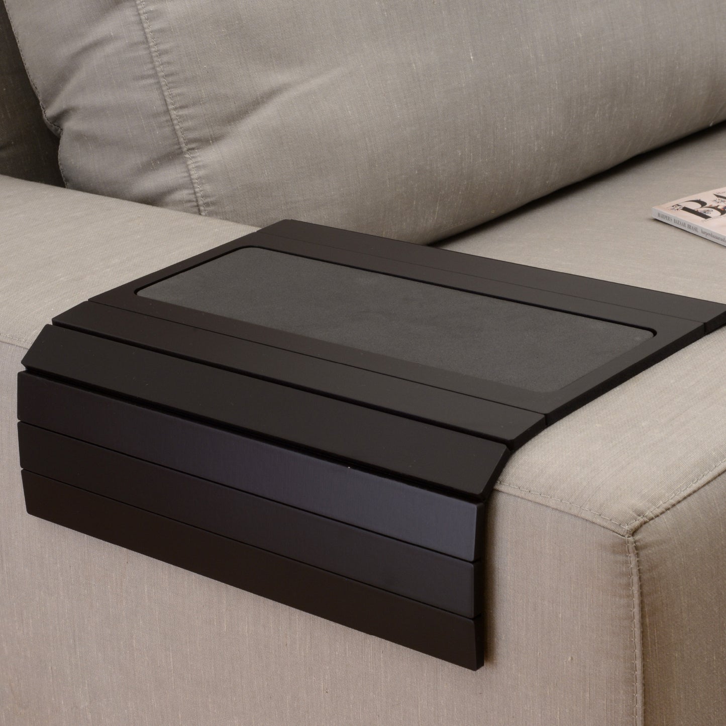 Sofa Couch Arm Tray Table with EVA Base. Weighted Sides. Fits Over Square Chair arms