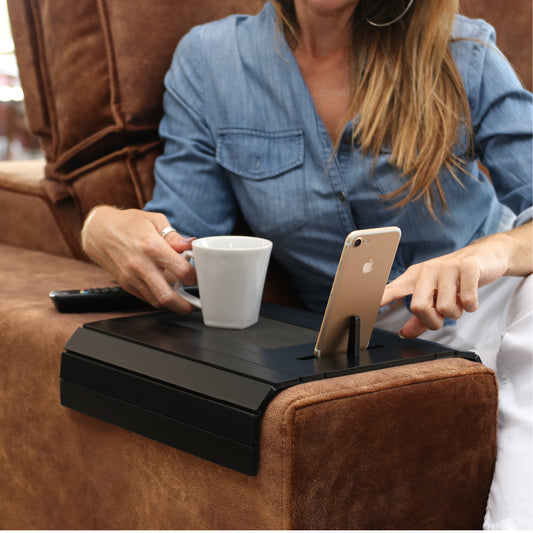 Sofa Tray Table wth EVA Base and Cellphone Holder. Fits Over Square Chair arms