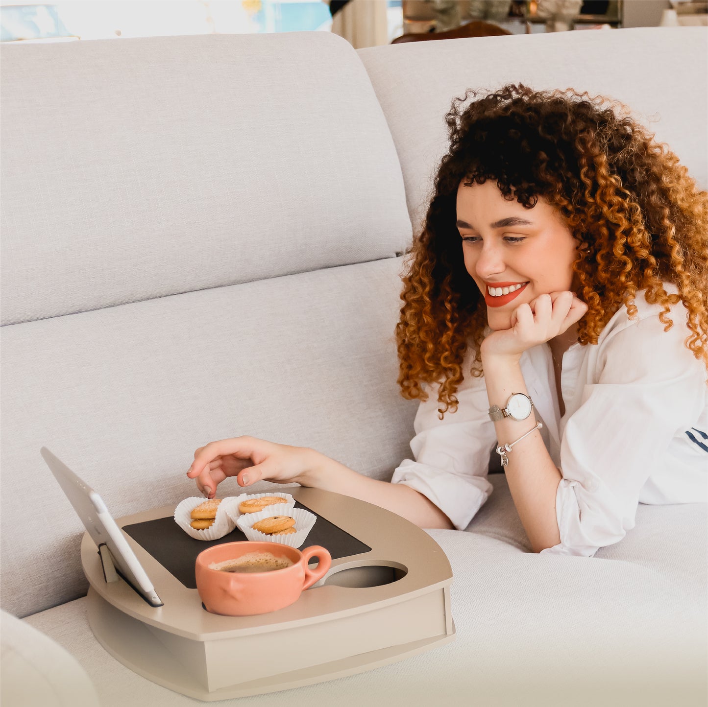 Couch Tray Table and Bed Tray Table for Breakfast in Bed and Food Tray. Drawer Organizer. Portable Serving Tray.