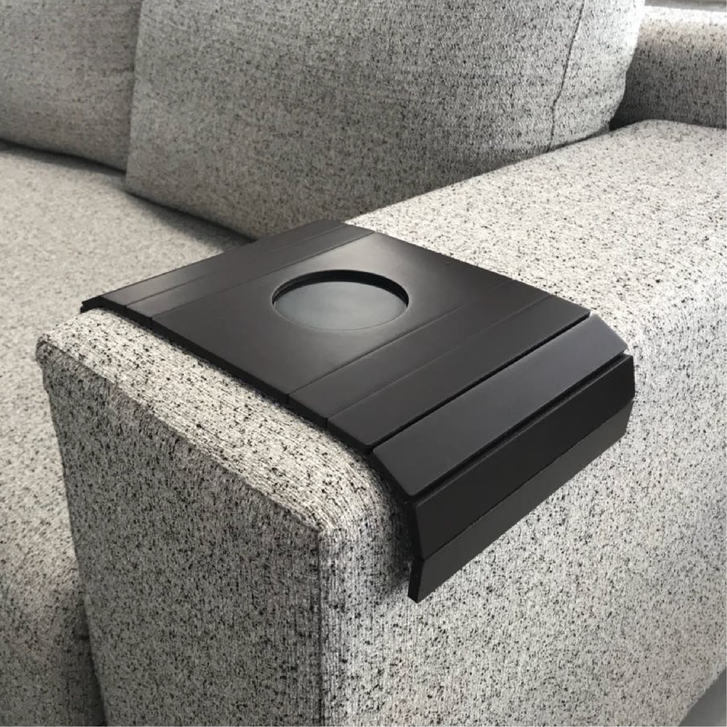 Sofa Couch Tray Table with Cup Holder. Fits Over Square Chair arms
