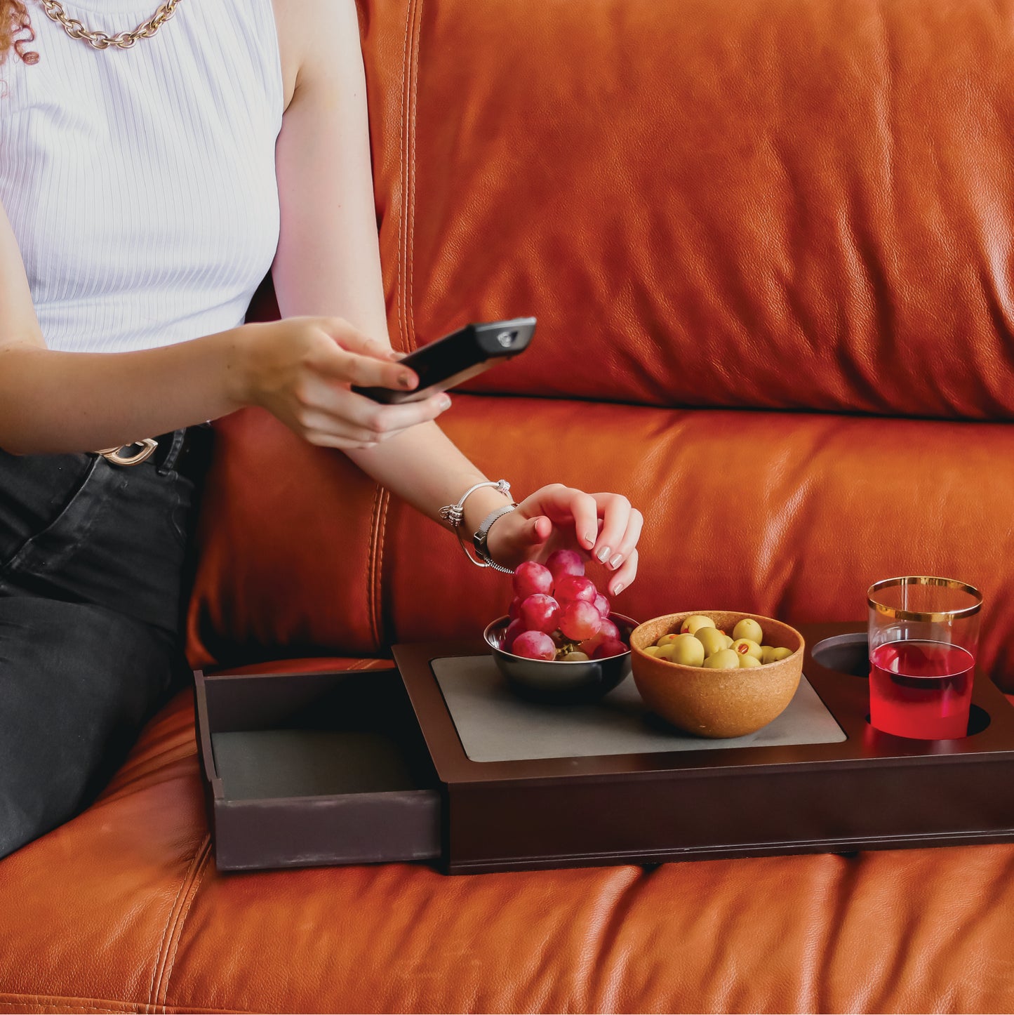 Sofa Arm Table, Arm Rest Table Holder for Sofa, Sofa and Bed Drink Caddy with Drawer