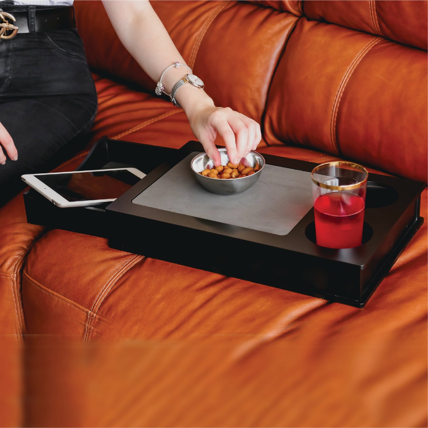 Sofa Arm Table, Arm Rest Table Holder for Sofa, Sofa and Bed Drink Caddy with Drawer