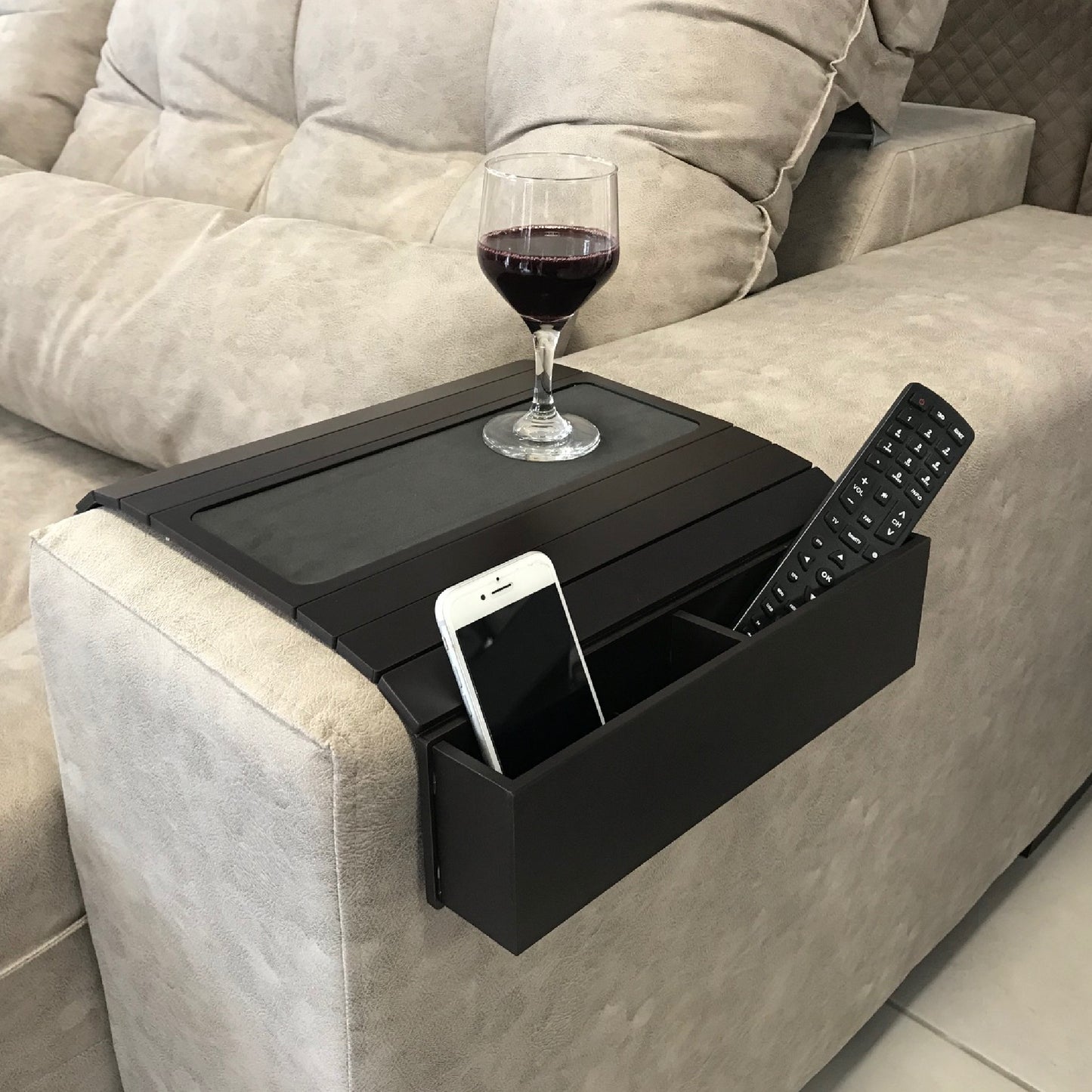 Sofa Tray Table with EVA Base. Remote Control and Cellphone Organizer with Pockets