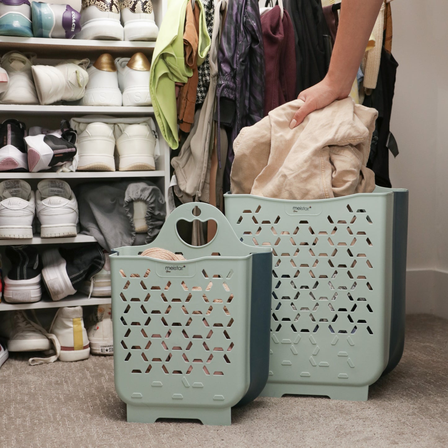 Foldable Plastic Laundry Baskets. Wall Hanging Storage Basket. Multi-function Storage Container Waterproof Durable for Bedroom and Bathroom