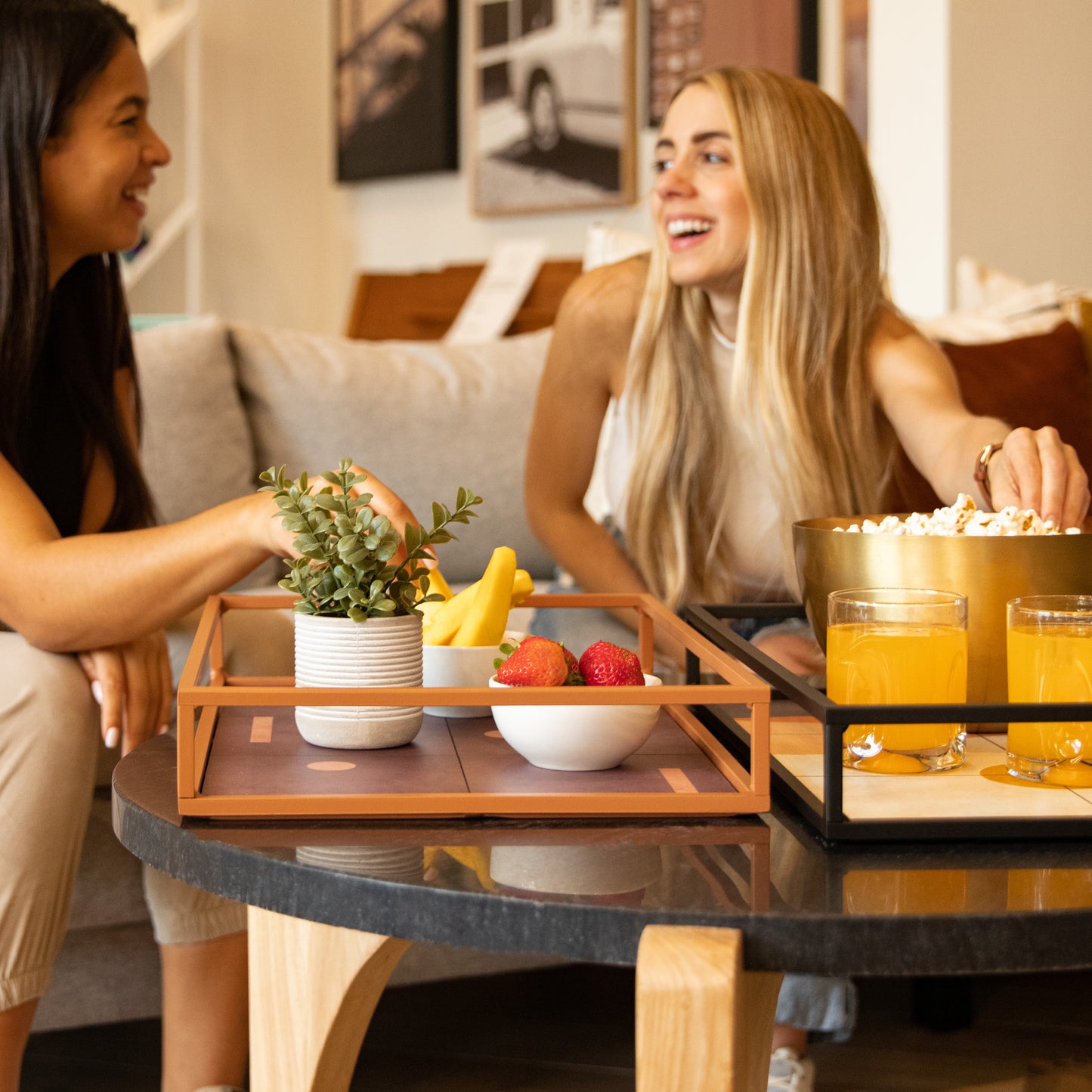 Modern Elegant Decorative Art Design Ottoman Tray with Handles for Coffee Table