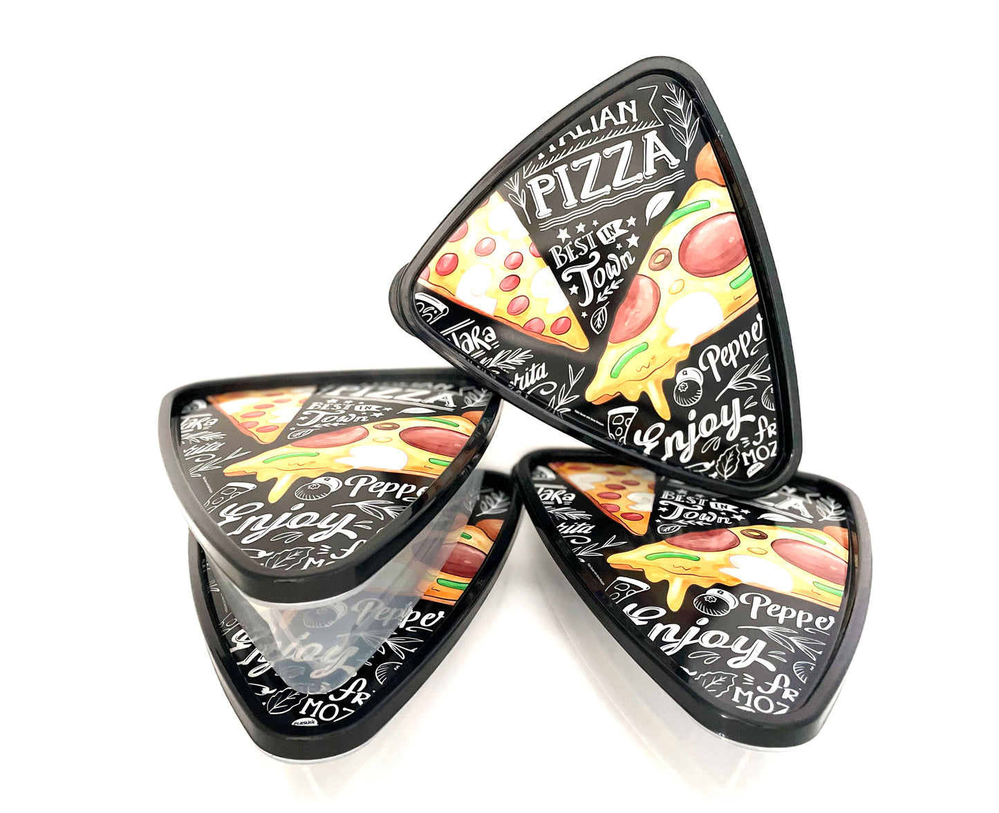 Pizza Slice Plastic Container Storage with Lids. Tray, Holder and Saver. Plastic Packs to go