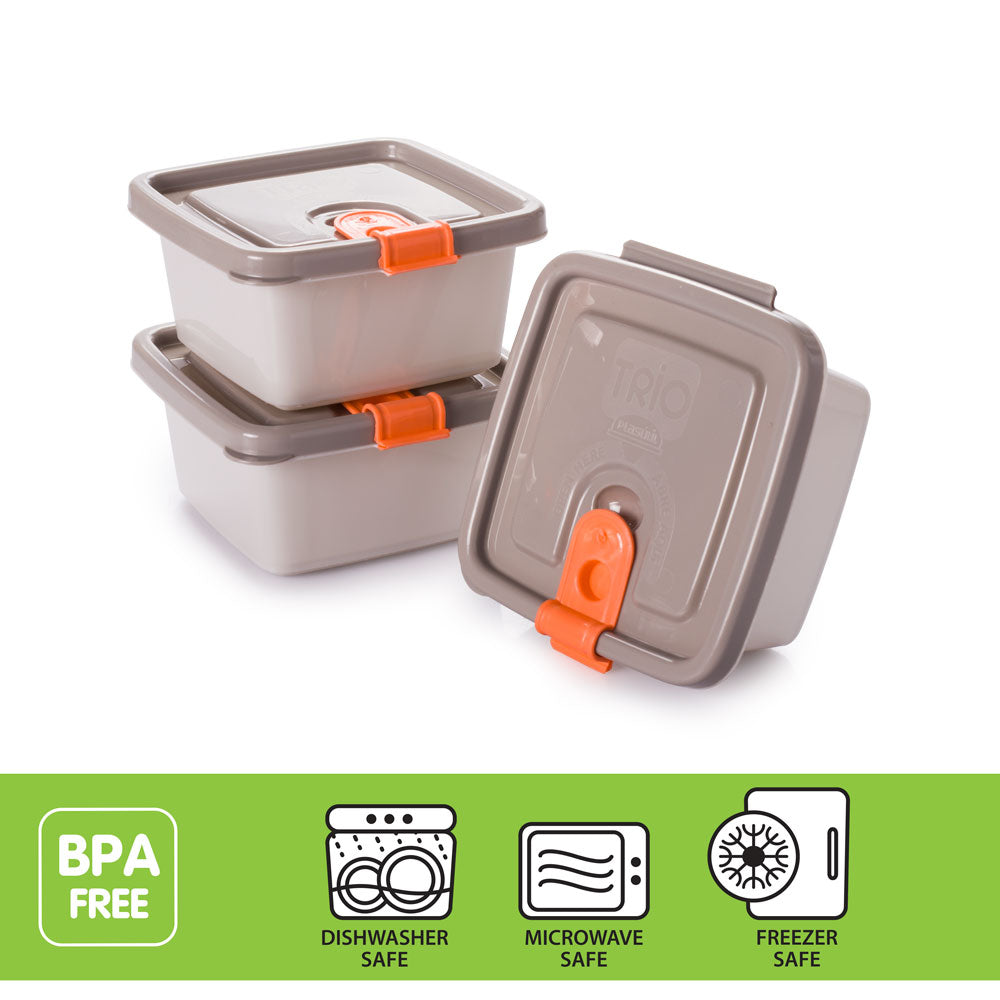 Plastic Food Storage Containers w/attached Lids. Multi sizes Containers (Beige & Orange)