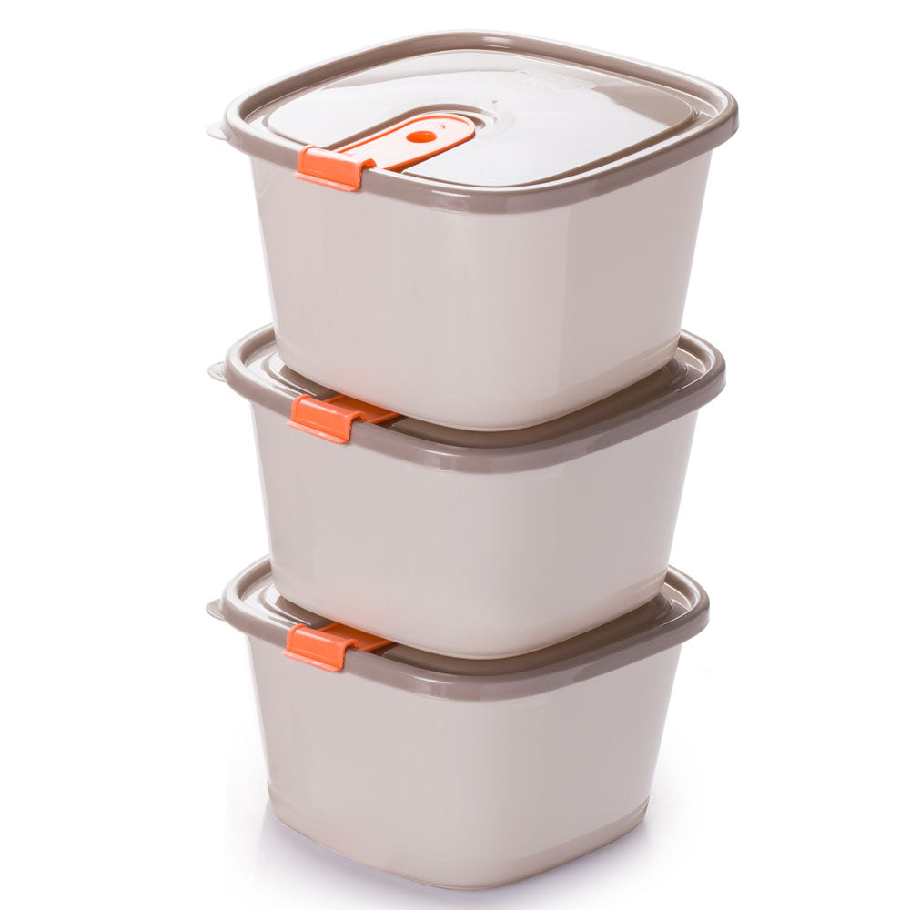 Plastic Food Storage Containers w/attached Lids. Multi sizes Containers (Beige & Orange)