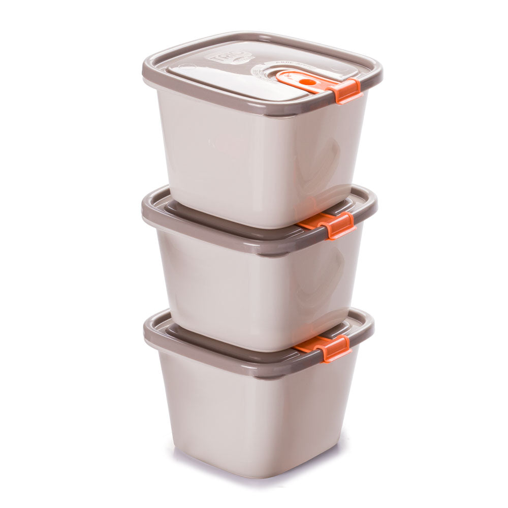 Plastic Food Storage Containers w/attached Lids. Multi sizes Containers (Beige & Orange)