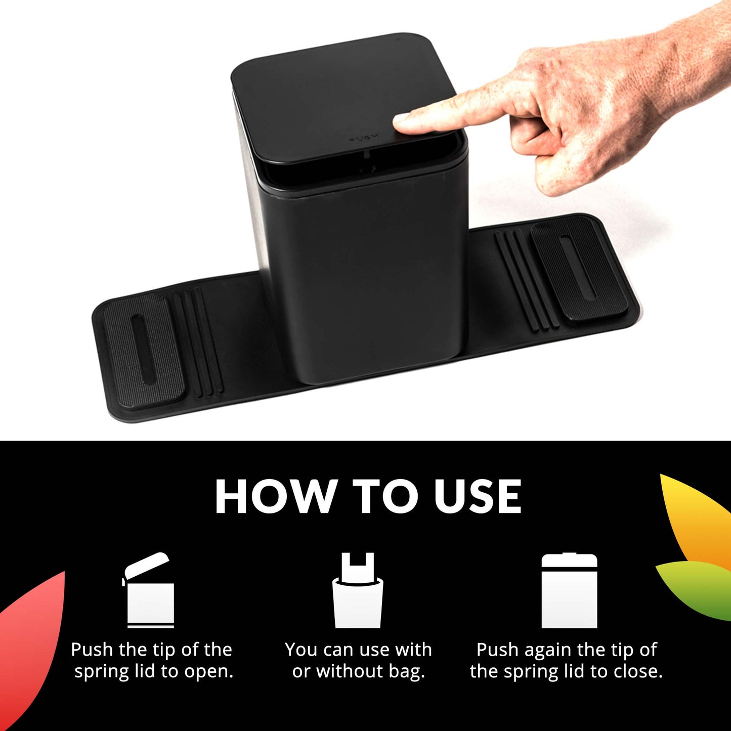 Car Trash Can, Car Trash Can with Lid, Mini Trash Can for Car and Car Organizer Bin, 6 Inches x 6 Inches x 8 inches, 0.8 Gallon, Black